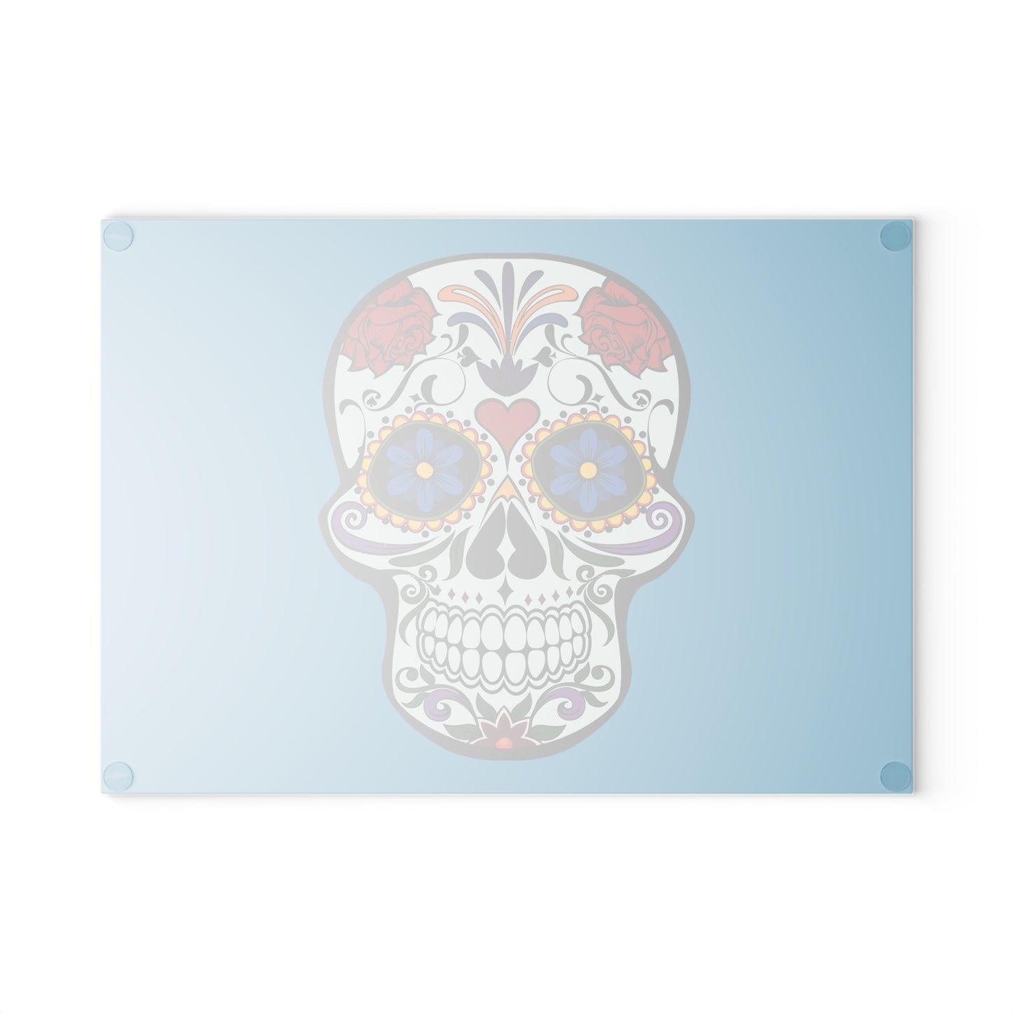 Decorative Glass Cutting Board with Colorful Sugar Skull Design