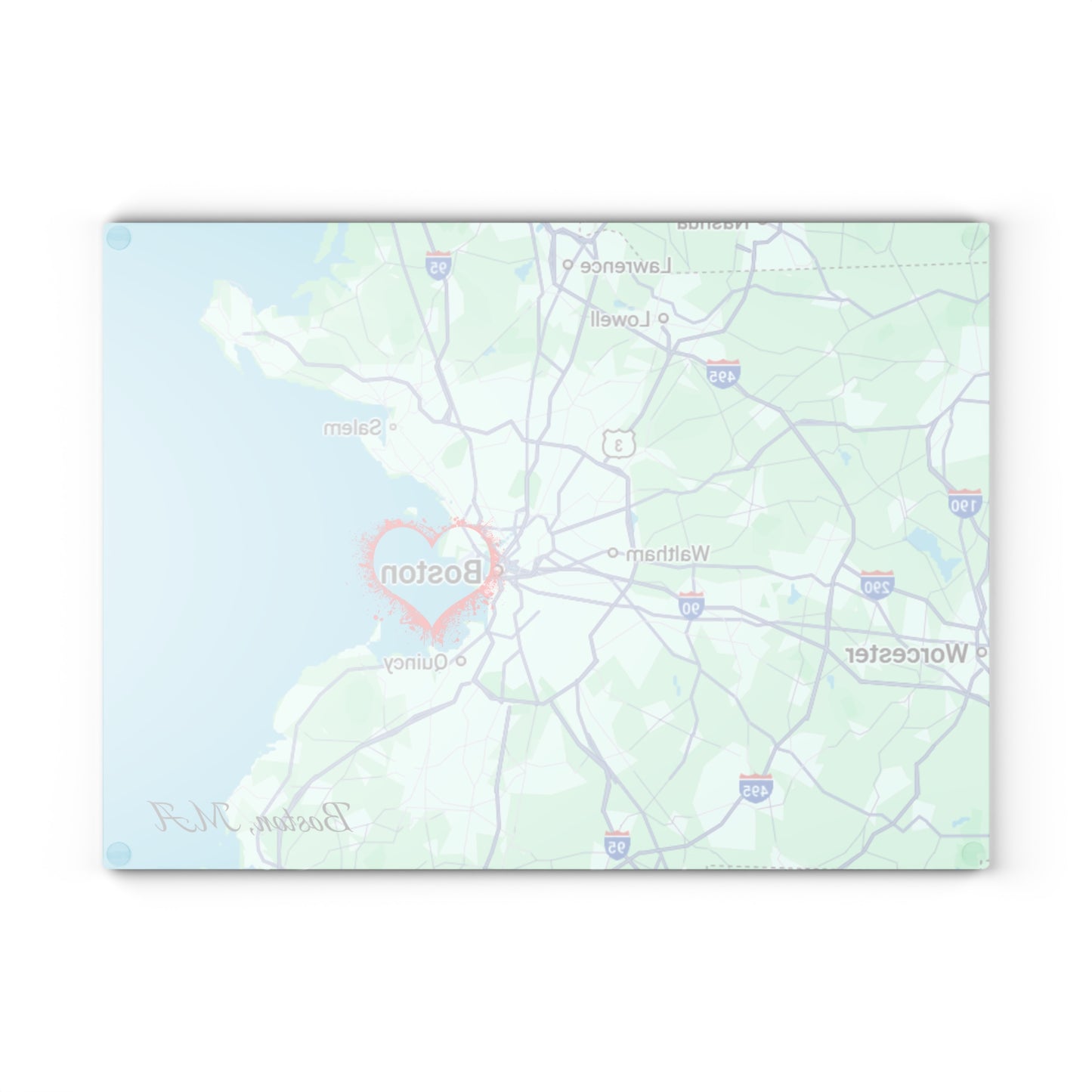 Boston Map Glass Cutting Board, Personalized Kitchen Decor, Gift for Boston Lovers, Wedding Registry, Home Cooking, Handmade Gift