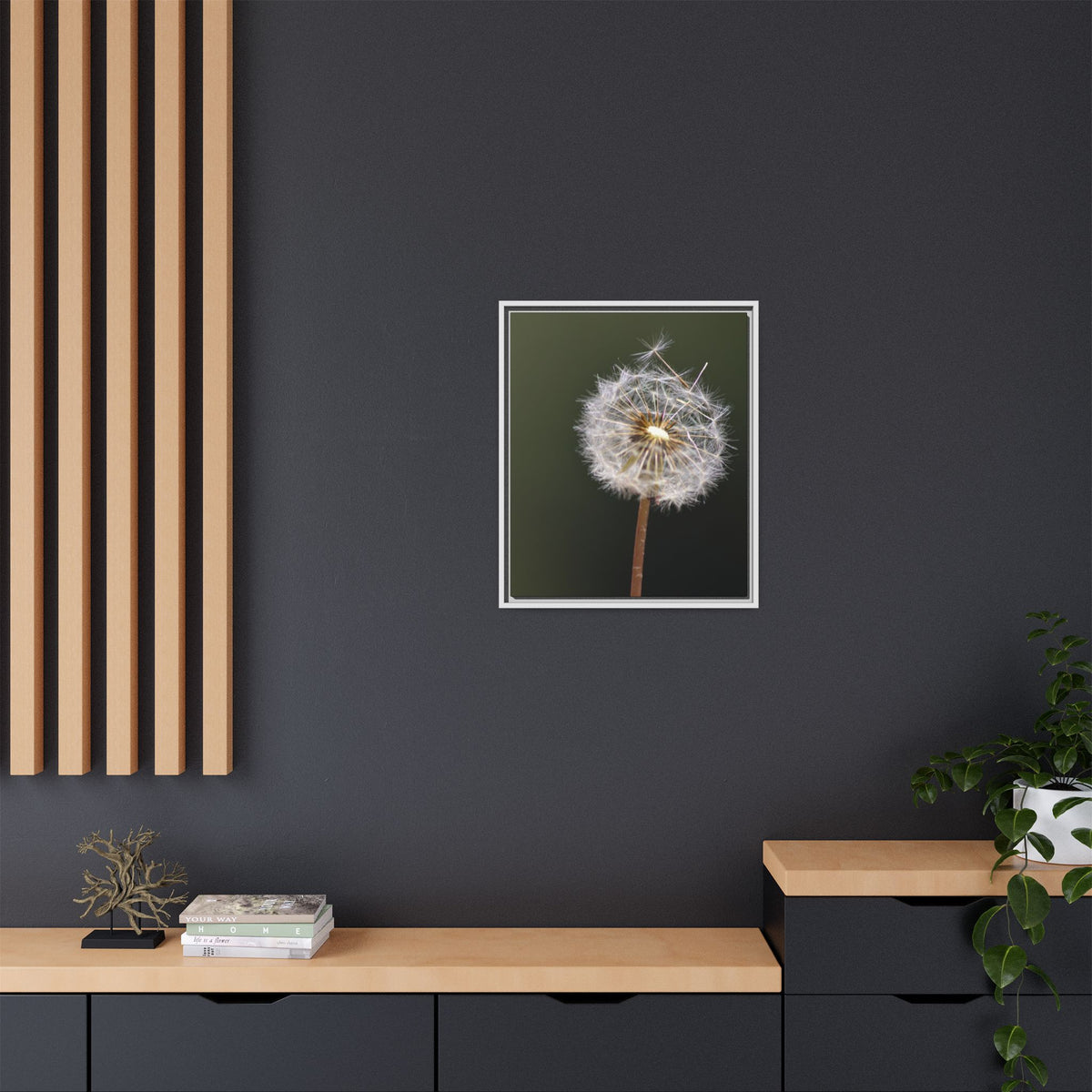 Framed Dandelion Canvas Print — Matte Botanical Wall Art
