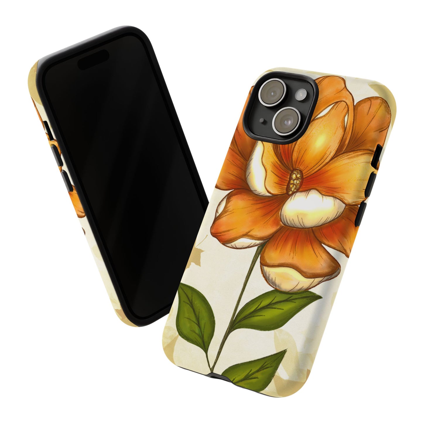 Floral Phone Case with Orange Flower Design, Tough Phone Cover, Floral Gift, Stylish Tech Accessory, Nature Lovers, Spring Vibes
