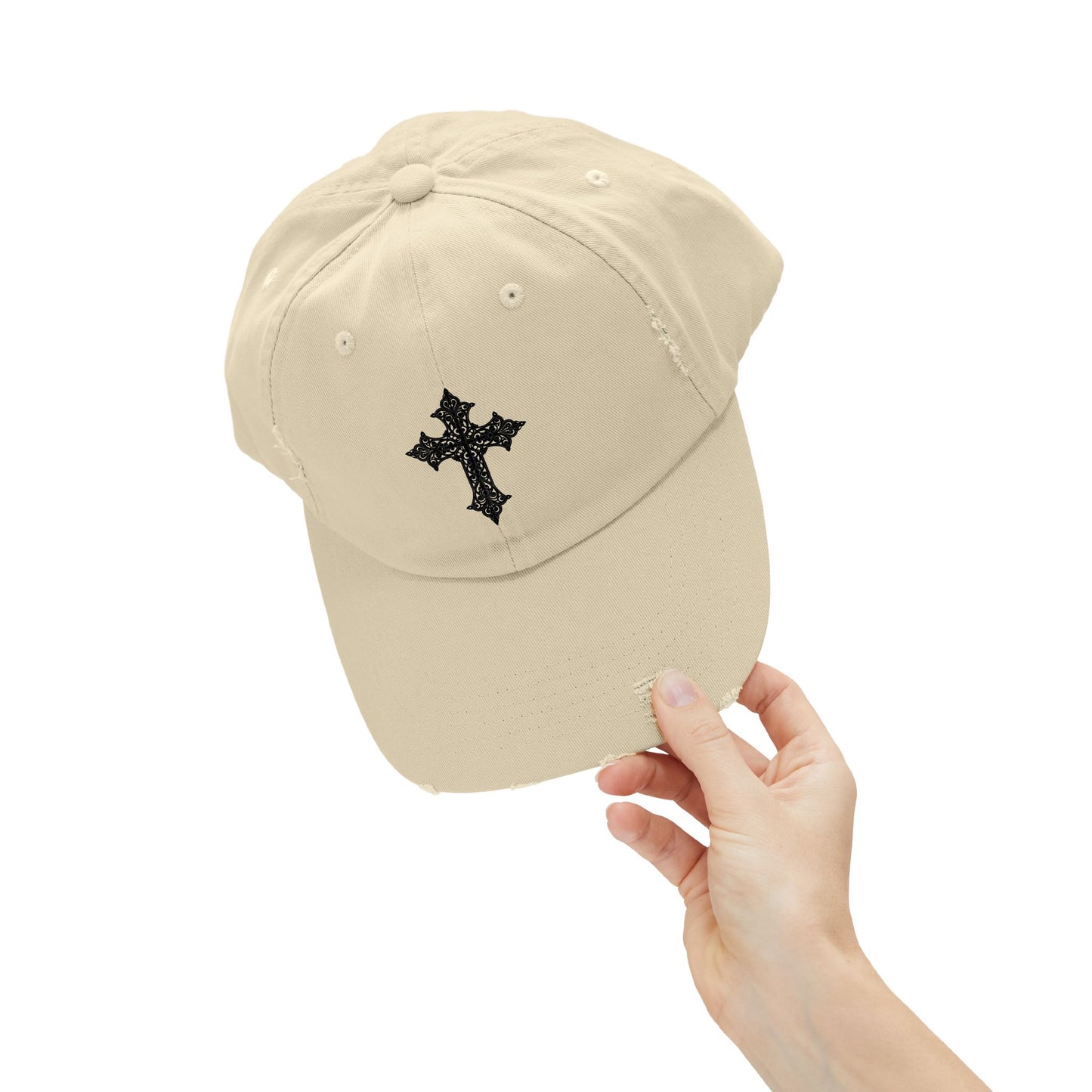 Cool Distressed Cap for Trendy Looks, Vintage Hat, Adjustable Cap, Cross Design, Casual Accessories