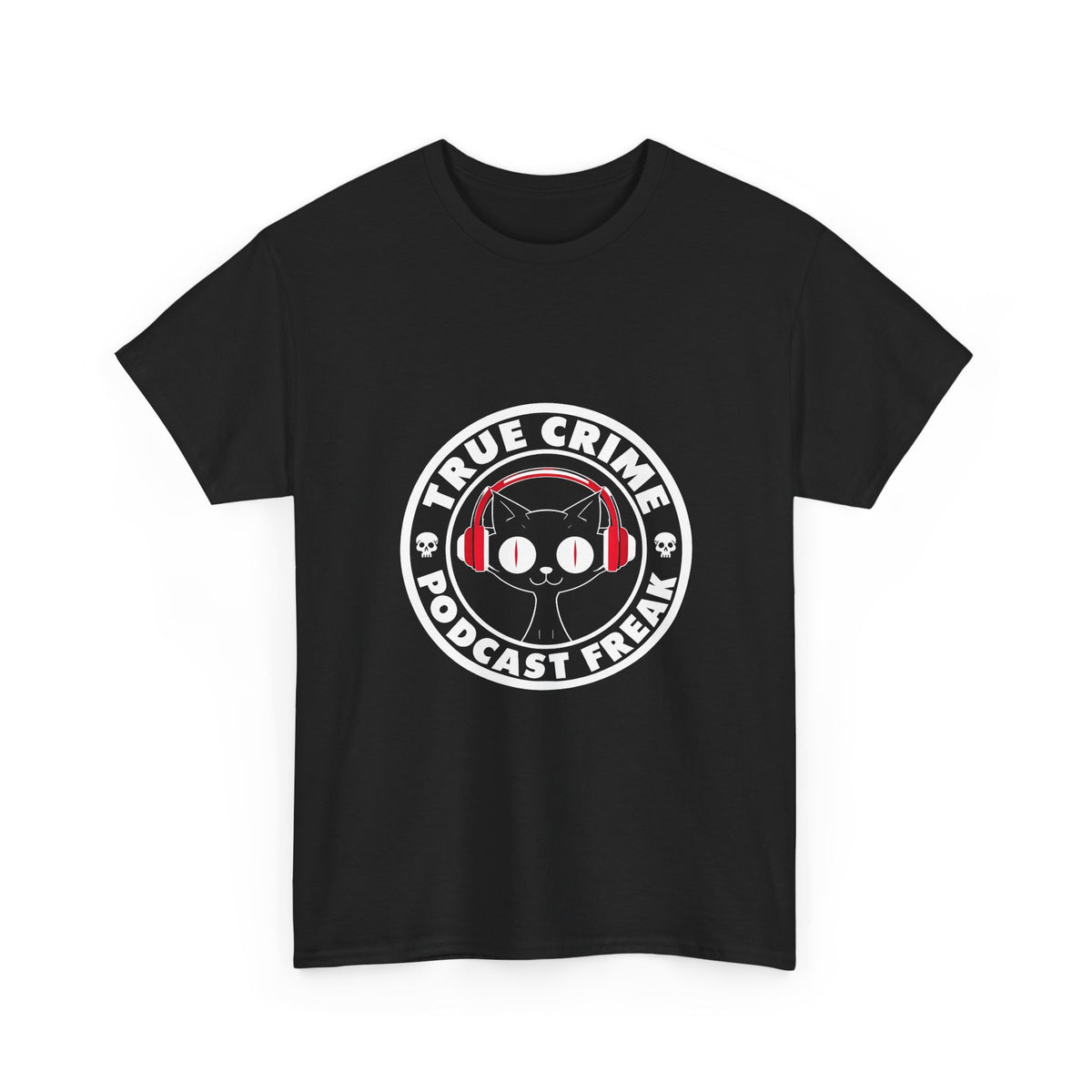 True Crime Podcast Tee — Cat with Headphones Logo
