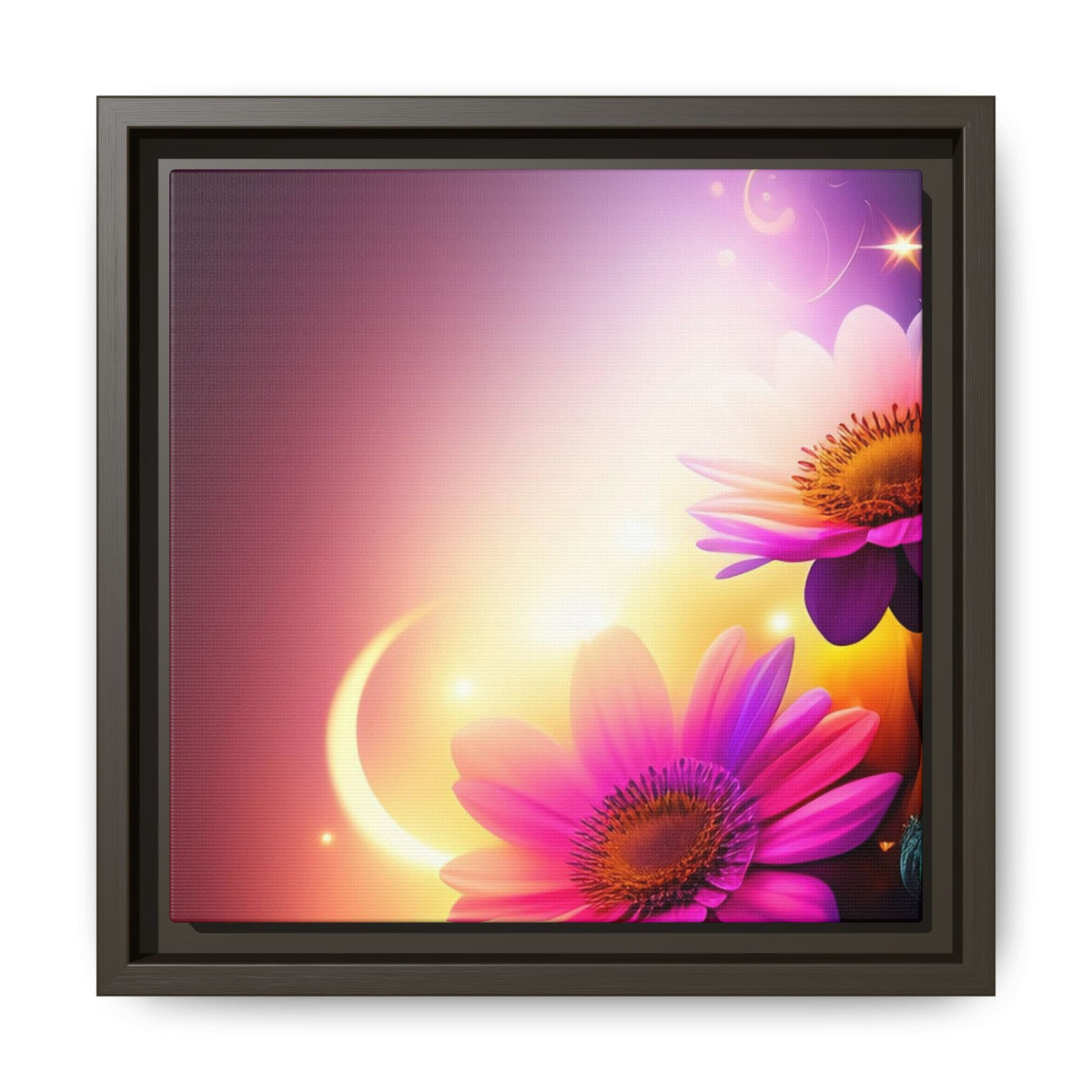 Framed Floral Canvas Art — Pink Daisies Sunset Wall Print
