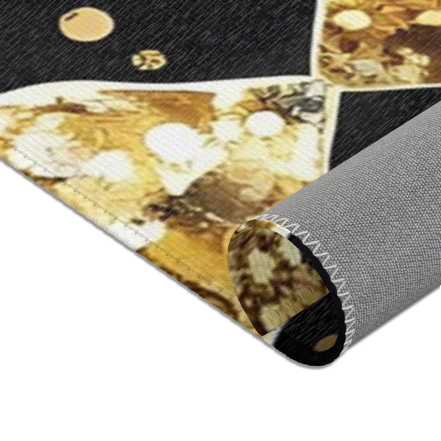 Elegant Area Rug with Gold and Black Pattern