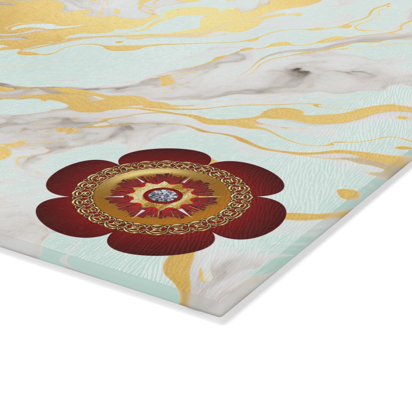 Elegant Marble Glass Cutting Board with Floral Design, Kitchen Decor, Home Gift