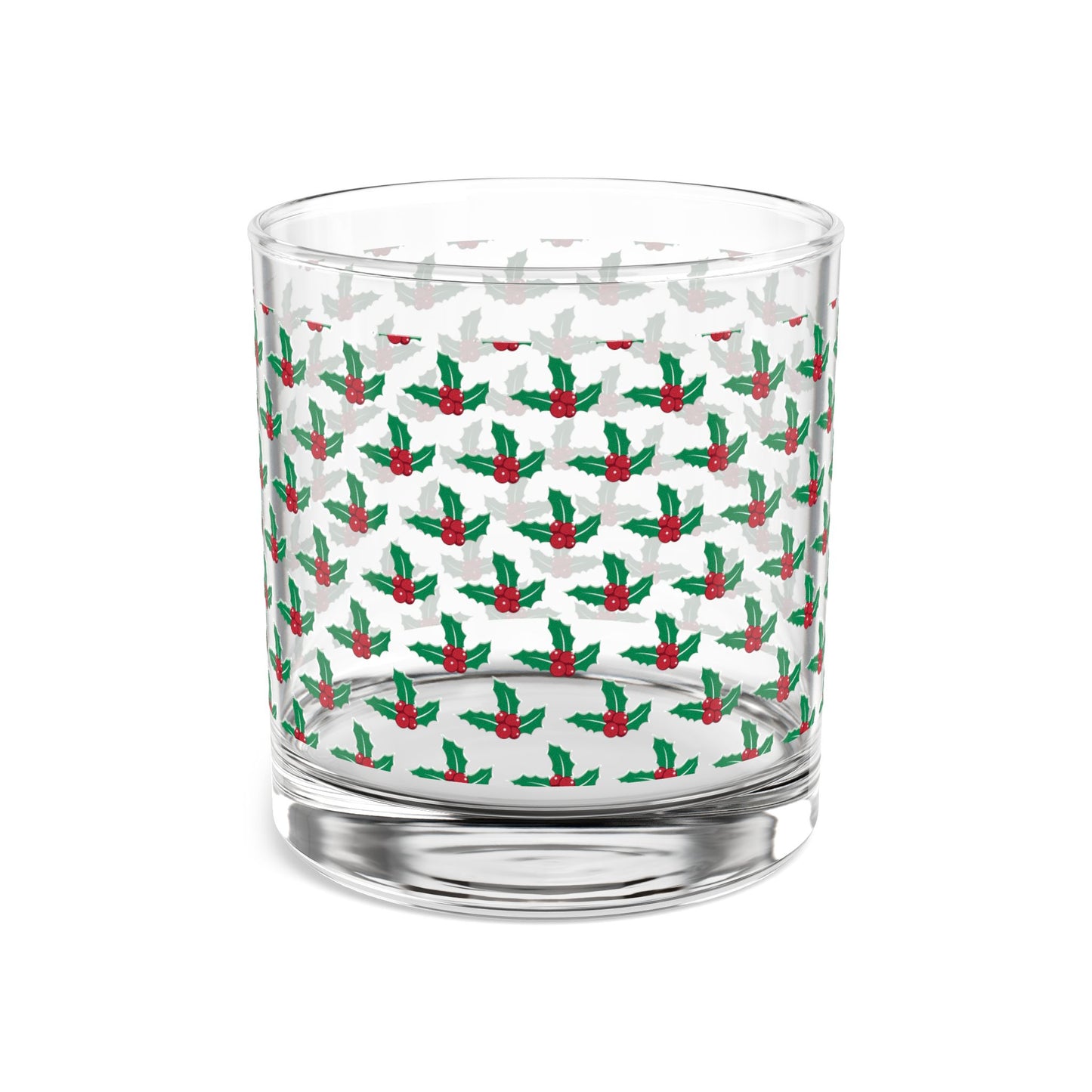 Holly Pattern Rocks Glass, Holiday Barware, Christmas Gifts, Festive Drinkware, Home Decor
