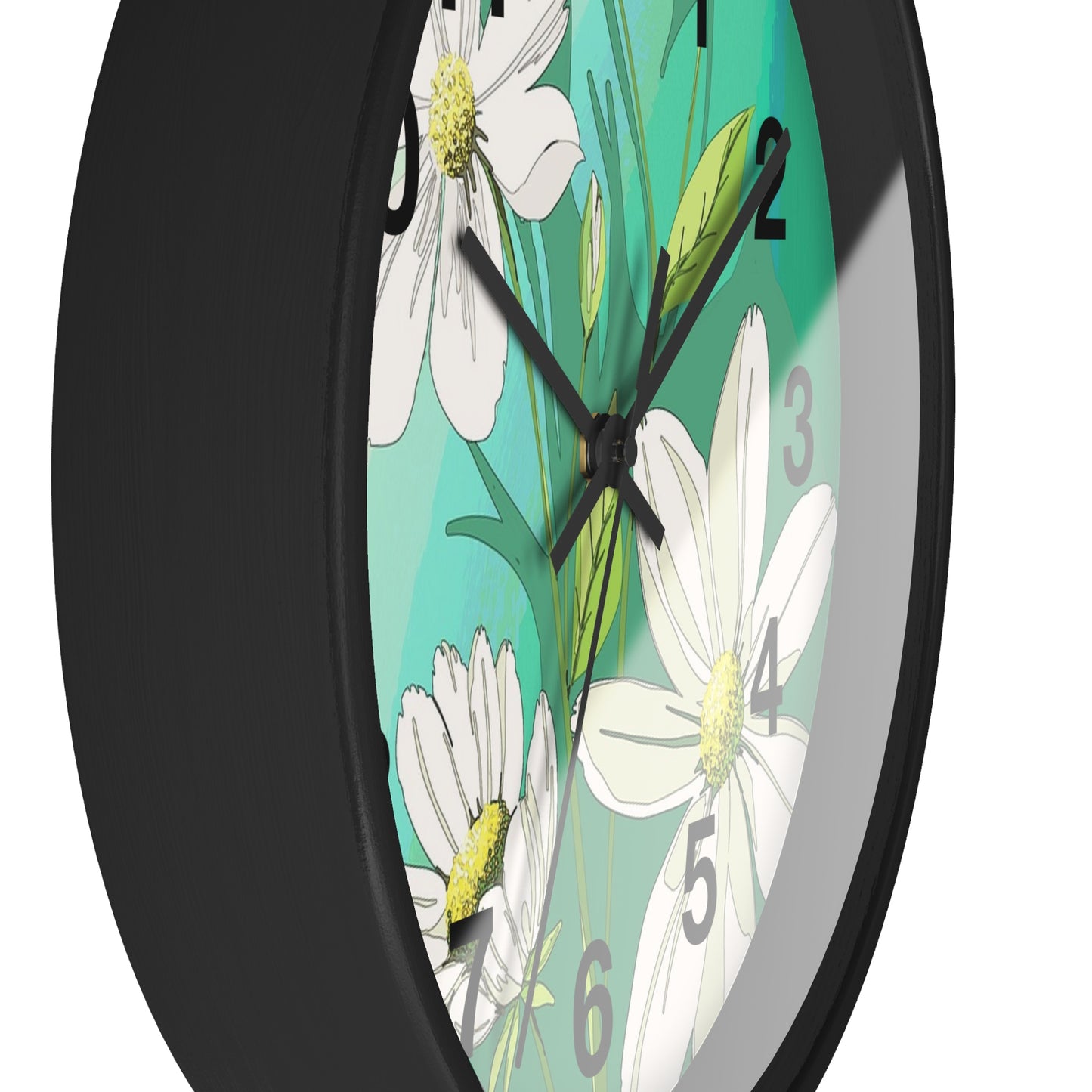 Wall Clock - Green White Floral