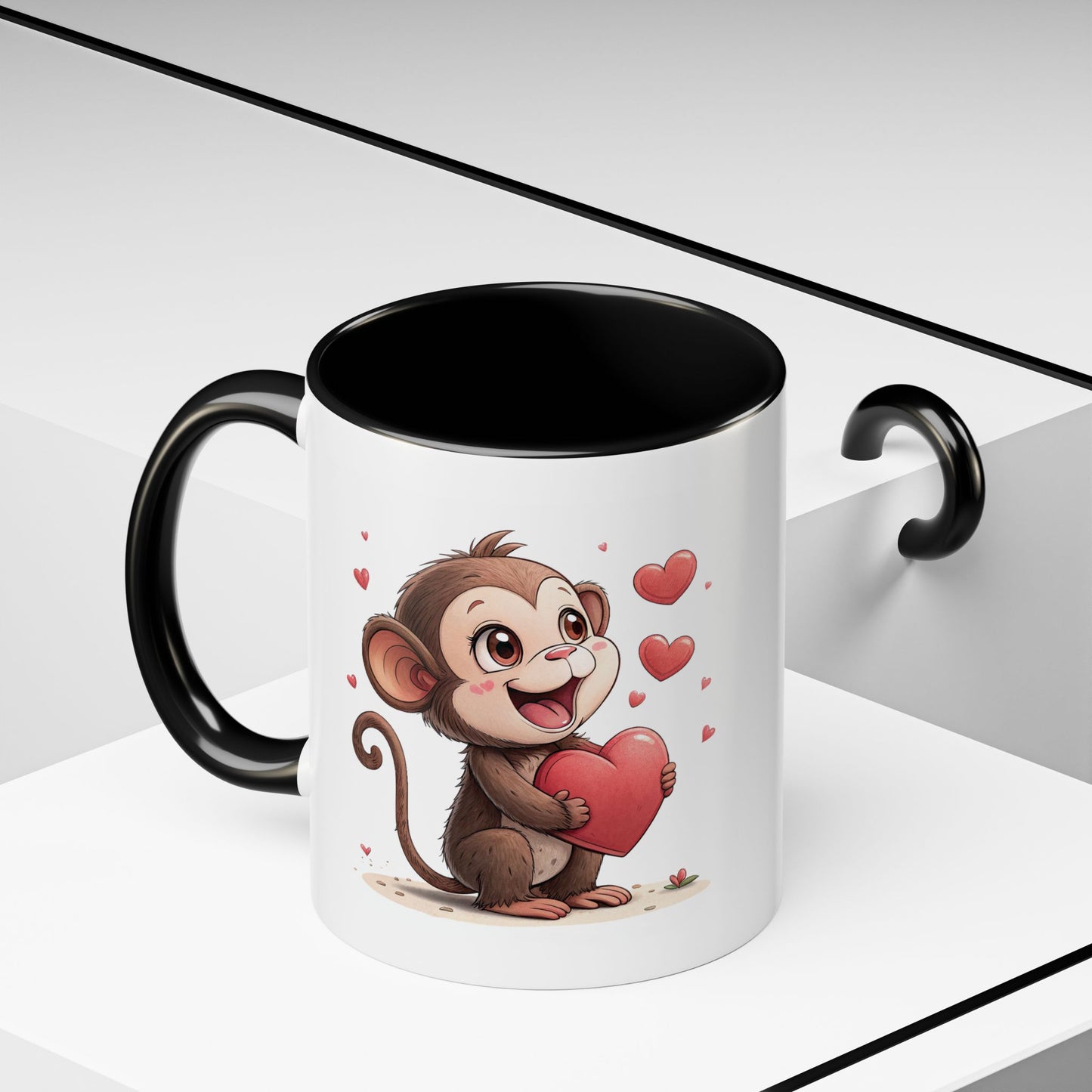 Cute Monkey Love Coffee Mug, Valentine's Gift, Animal Lover's Mug, Heartfelt Coffee Cup, Fun Kitchen Decor