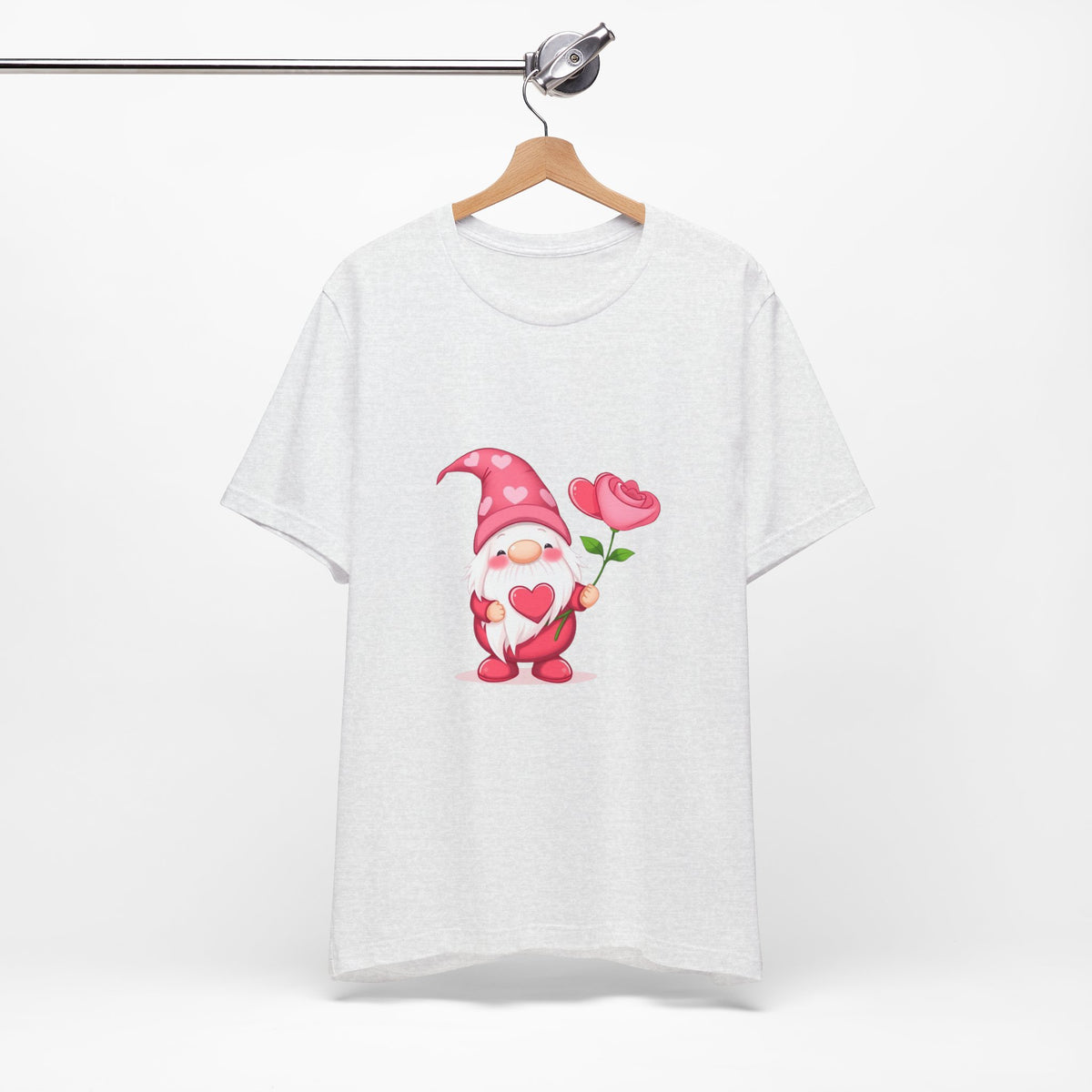 Valentine Gnome T‑Shirt — Cute Pink Gnome Holding Rose Tee
