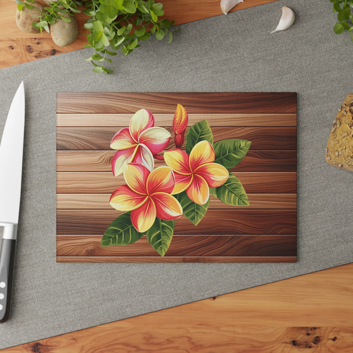 Tropical Floral Glass Cutting Board, Kitchen Decor, Gift for Cooks, Housewarming, Summer BBQ, Tropical Party Essentials