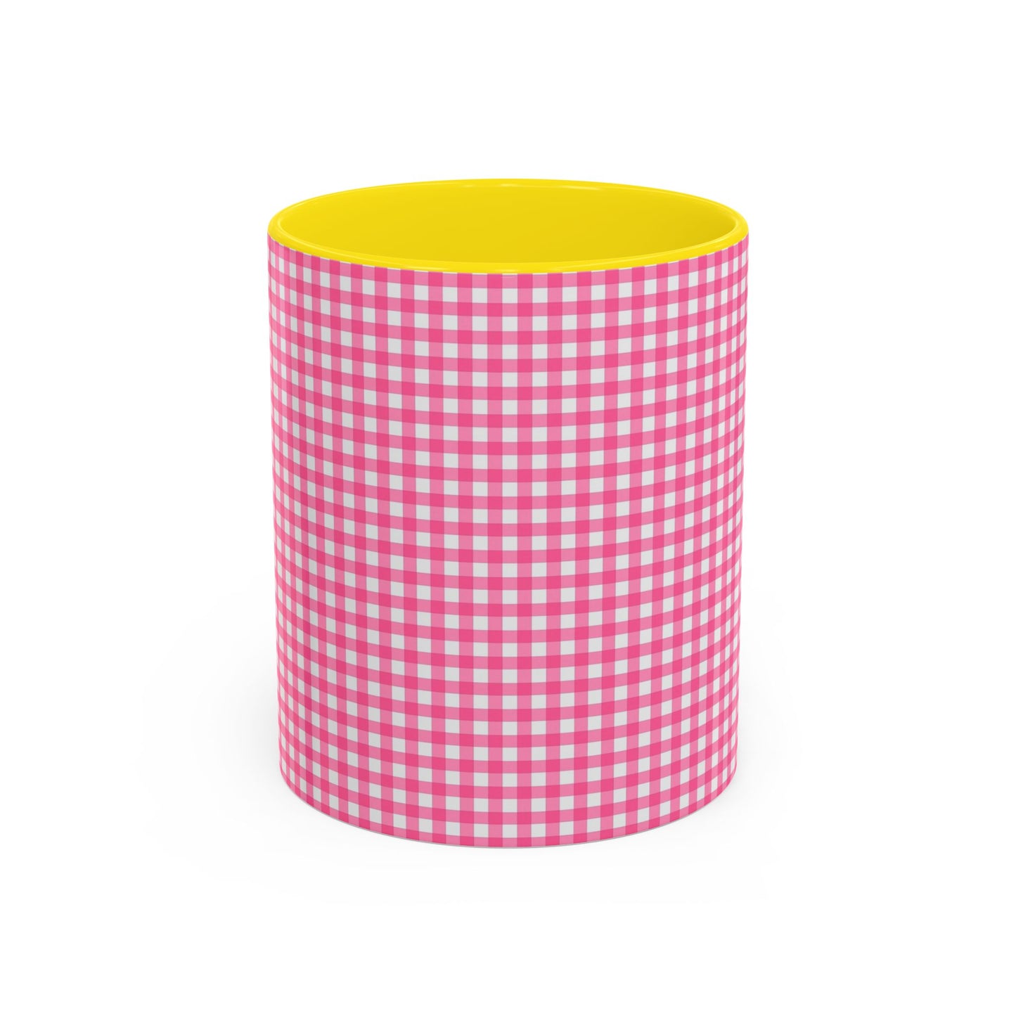 Pink Gingham Accent Coffee Mug, Cute Kitchen Decor, Gift for Coffee Lovers, Home Office Mug, Spring and Summer Vibes