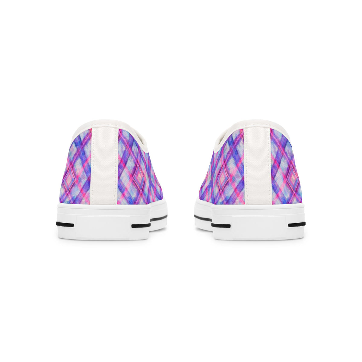 Women's Low Top Sneakers — Pink Purple Plaid Casual Canvas Shoes