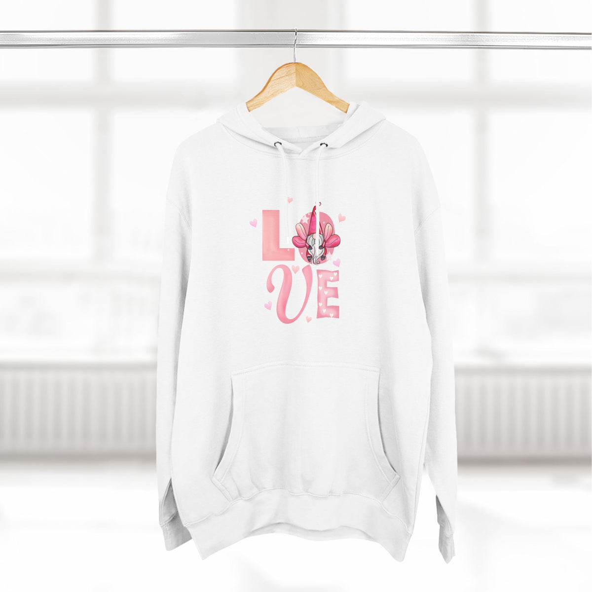 Love Blossom Hoodie — Pink Floral "LOVE" Graphic Fleece Hoodie