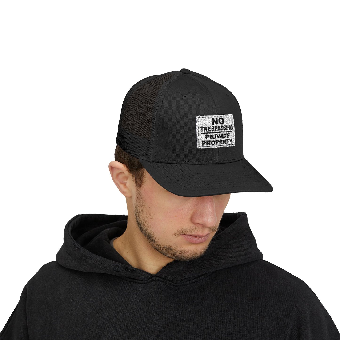 No Trespassing Snapback Trucker Cap, Outdoor Adventure Hat, Unique Gift for him, Summer Casual Style, Trendy Accessory