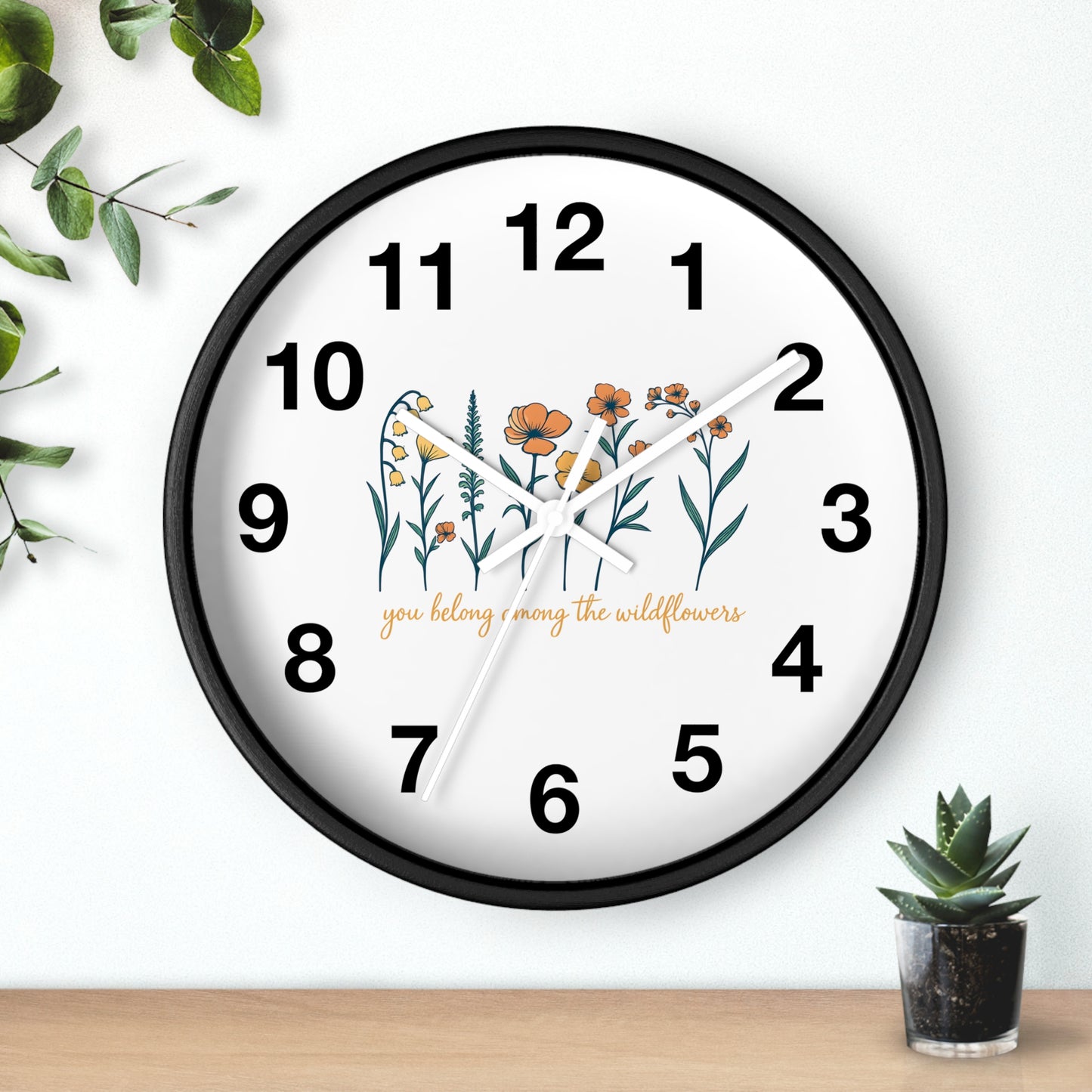 Boho Floral Wall Clock - You Belong Among the Wildflowers, Home Decor, Gift for Nature Lovers, Office Wall Decor, Rustic Style