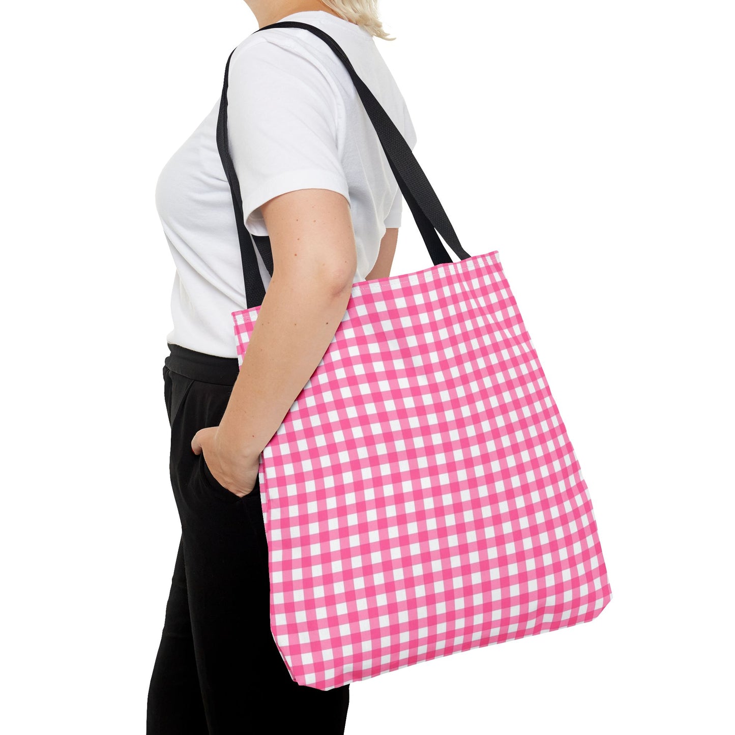 Cute Pink Gingham Tote Bag - Reusable Shopping Bag, Beach Tote