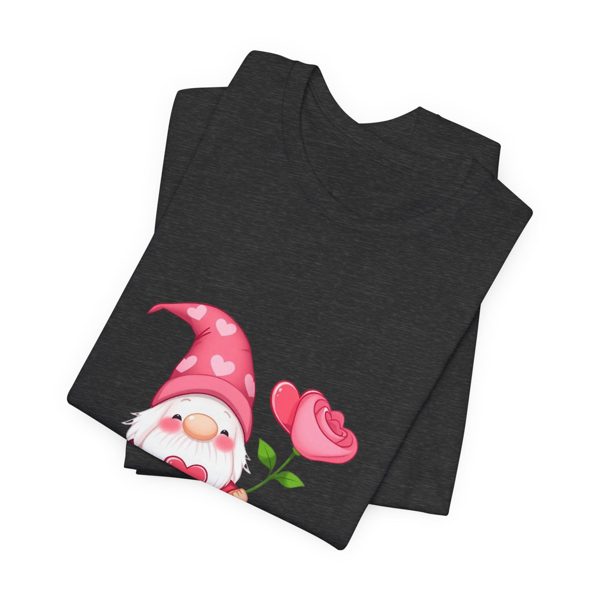 Valentine Gnome T‑Shirt — Cute Pink Gnome Holding Rose Tee
