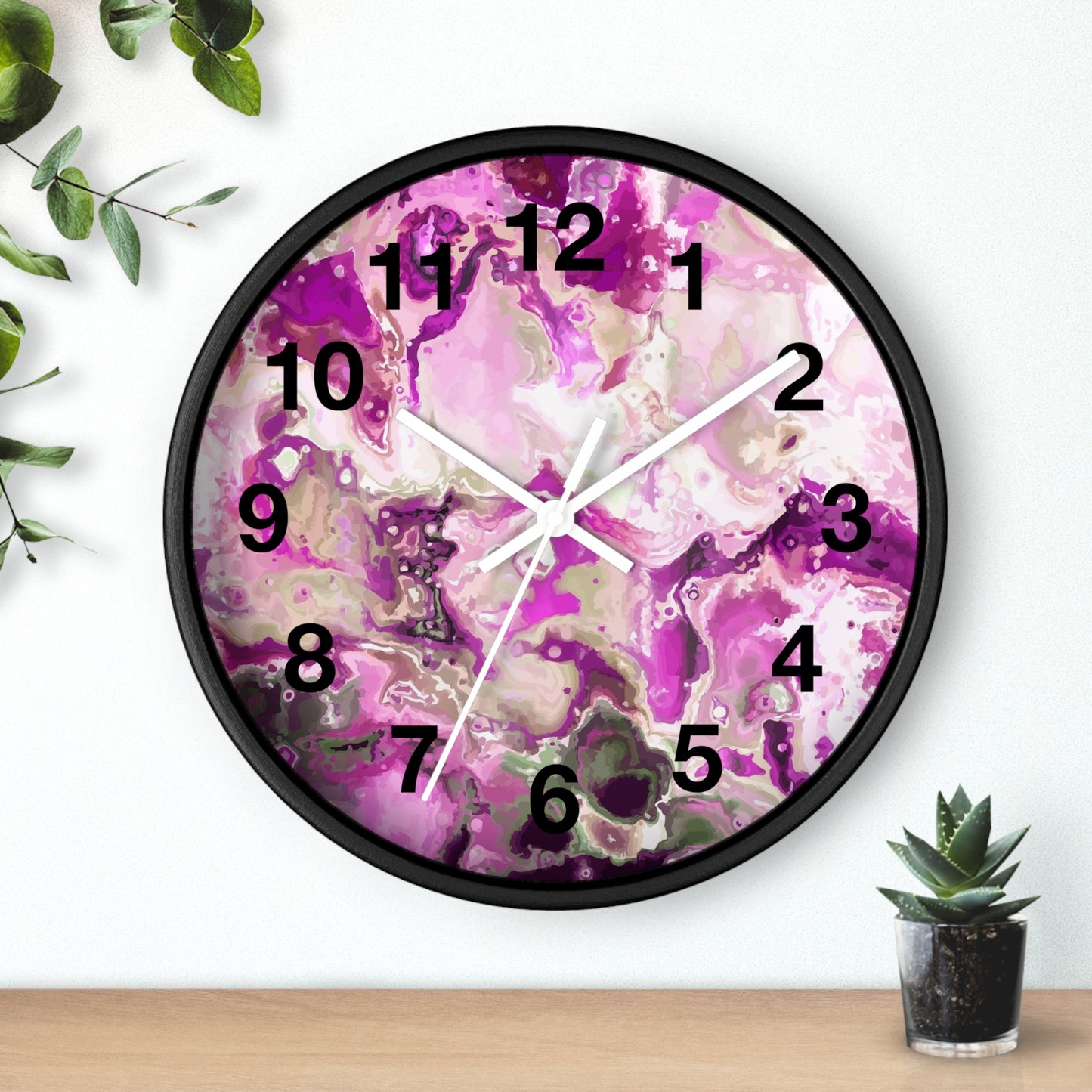 Elegant Pink Swirl Wall Clock Home Decor, Gift for Her, Modern Design, Office Wall Art, Functional Art