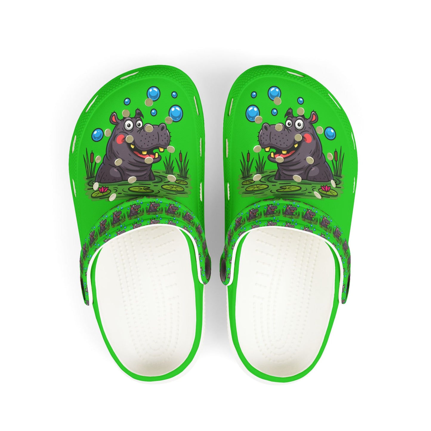 Hippo-Themed Kid's EVA Foam Clogs - Fun Waterproof Slip-Ons for Playtime, Summer, Gifts, Birthdays, Beach