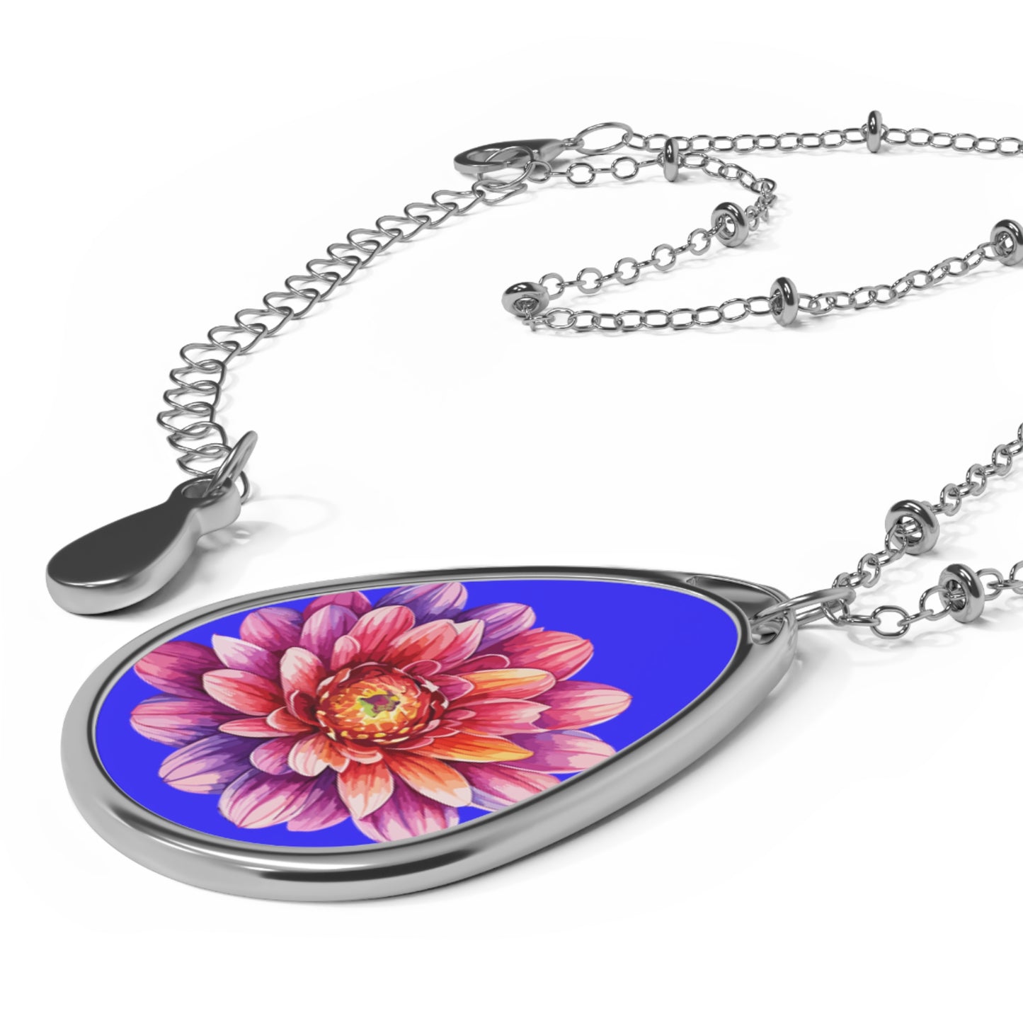 Floral Oval Necklace - Boho Jewelry Gift, Handmade Pendant, Nature Love Accessory
