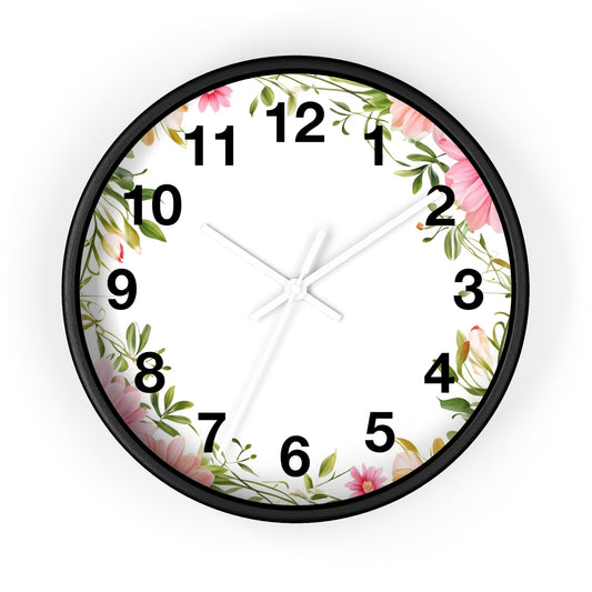 Floral Wreath Wall Clock — Pink Garden Decorative Timepiece