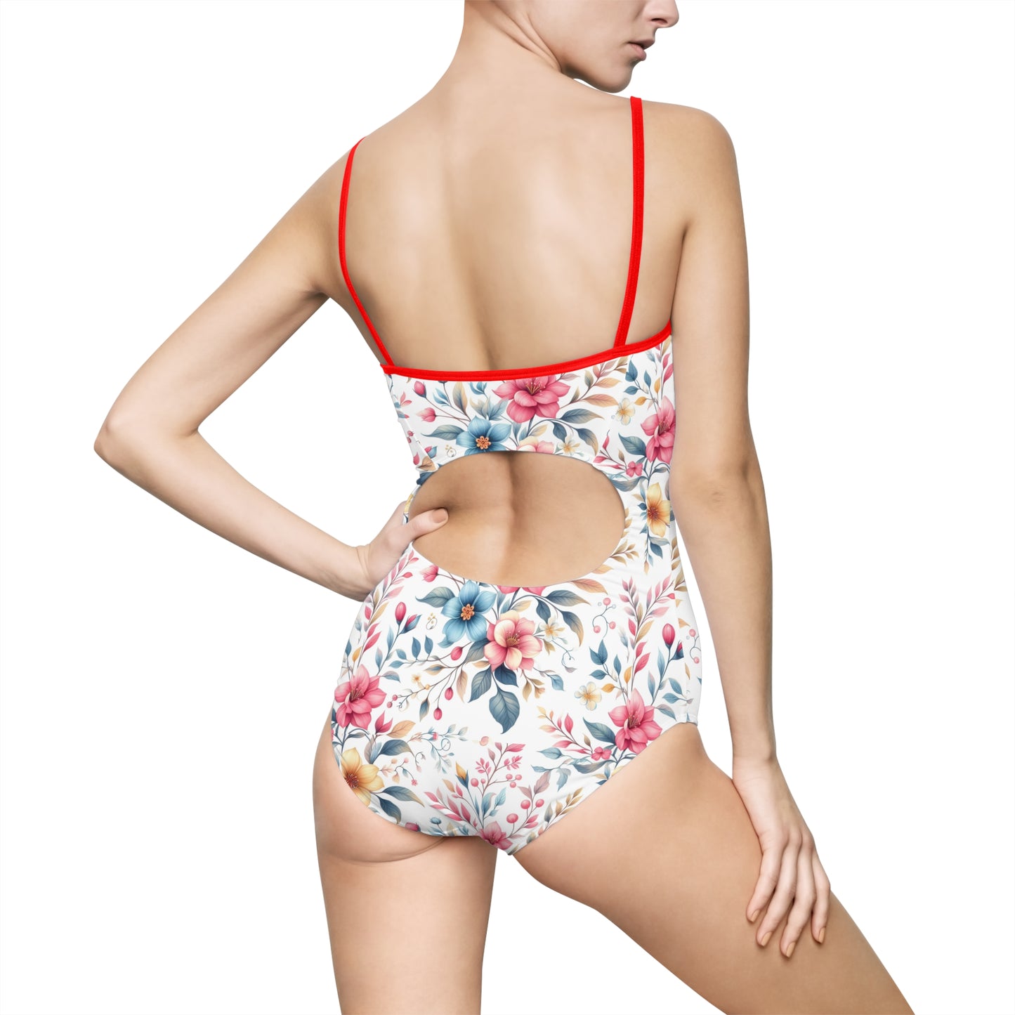 Floral Print Women's One-Piece Swimsuit, Elegant Bathing Suit, Summer Beachwear, Vacation Swimwear, Resort Wear, Mother's Day Gift