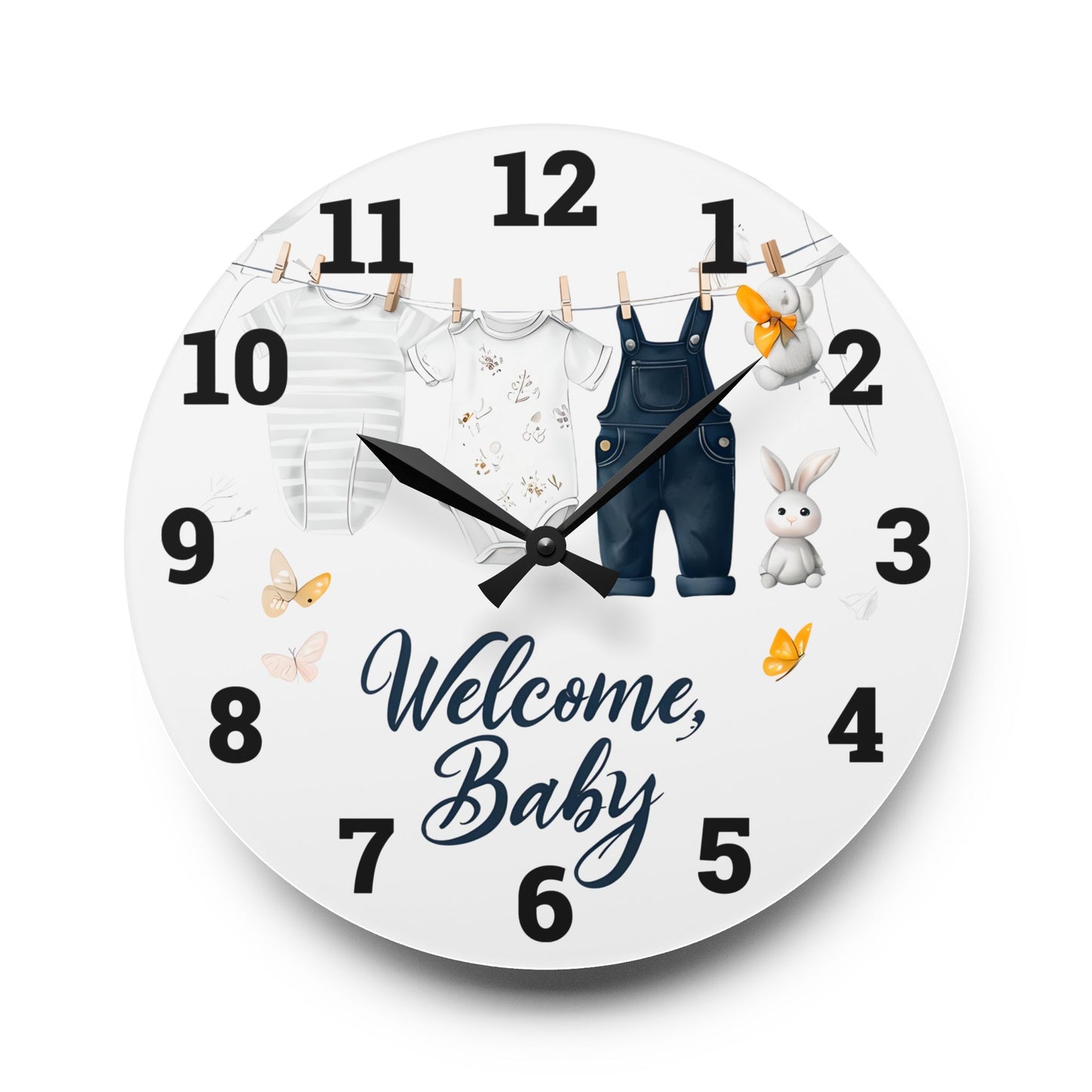 Cute Baby Welcome Acrylic Wall Clock, Nursery Decor, Baby Shower