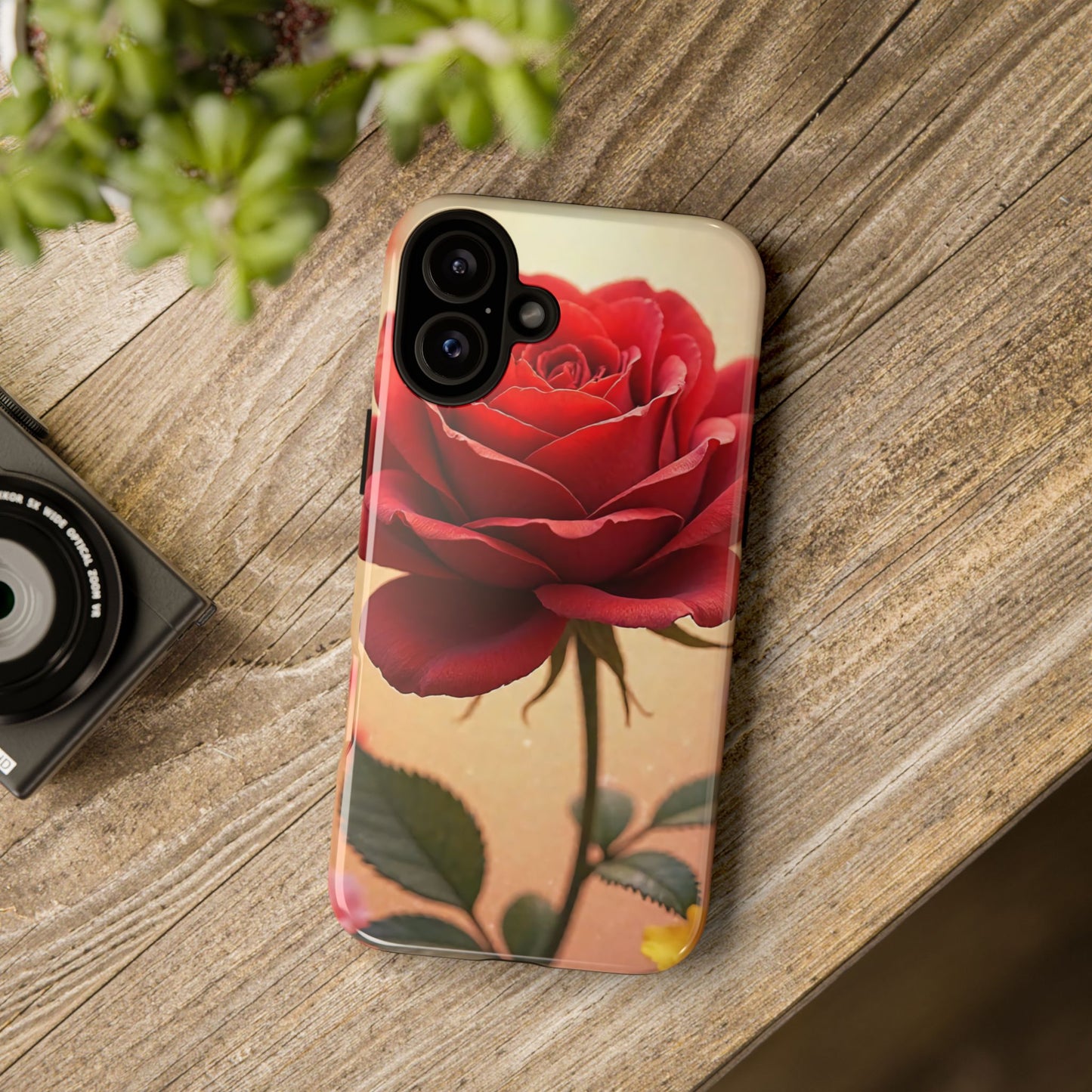 Floral Phone Case with Red Rose Design, Tough Phone Cover, Flower Print, Gift for Her, Stylish Accessory, Floral Aesthetic