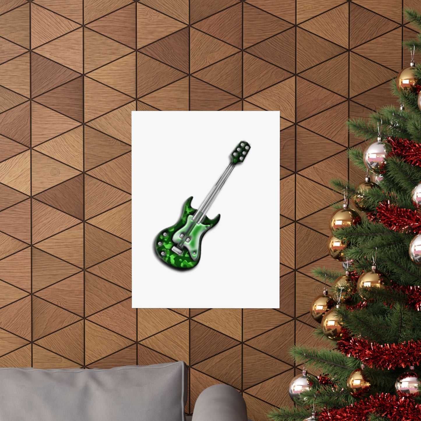 Guitar Art Poster - Rock Music Decor, Green Guitar Wall Art, Musician Gift, Home Office Decor, Music Lover Gift
