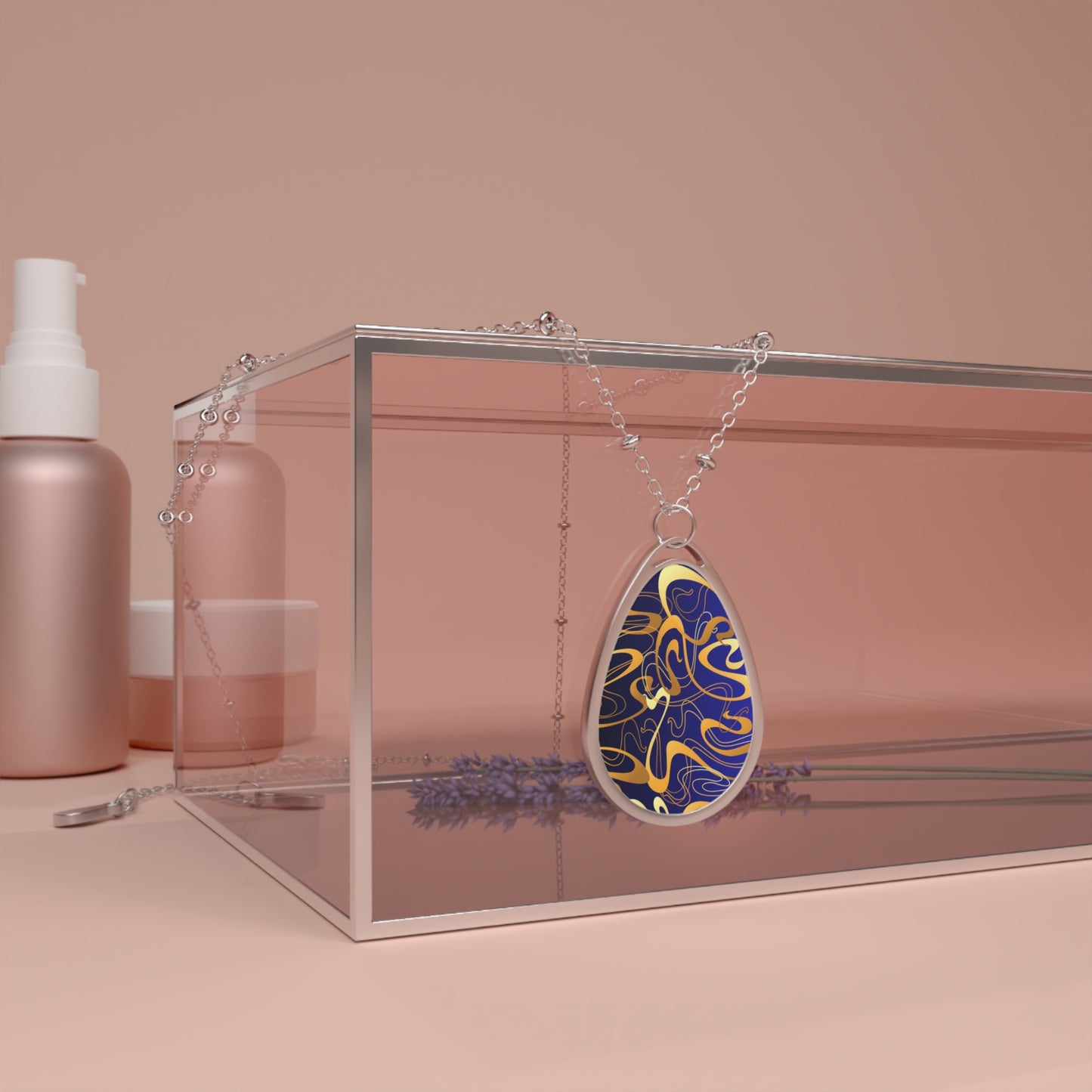 Abstract Art Oval Necklace, Unique Pendant Jewelry, Boho Chic Accessory