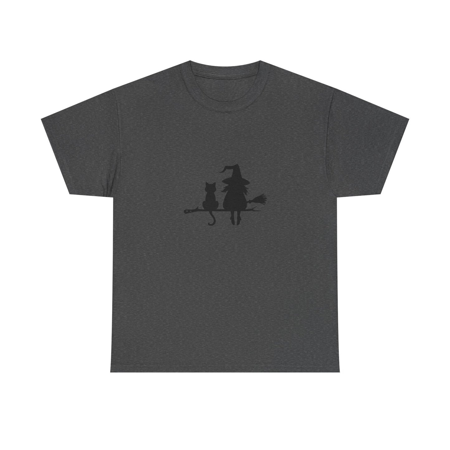 Witch and Cat Tee | Spooky Unisex Shirt for Halloween | Cute Witchwear for Cat Lovers | Fall Wardrobe Essential | Gift for Magical Friends