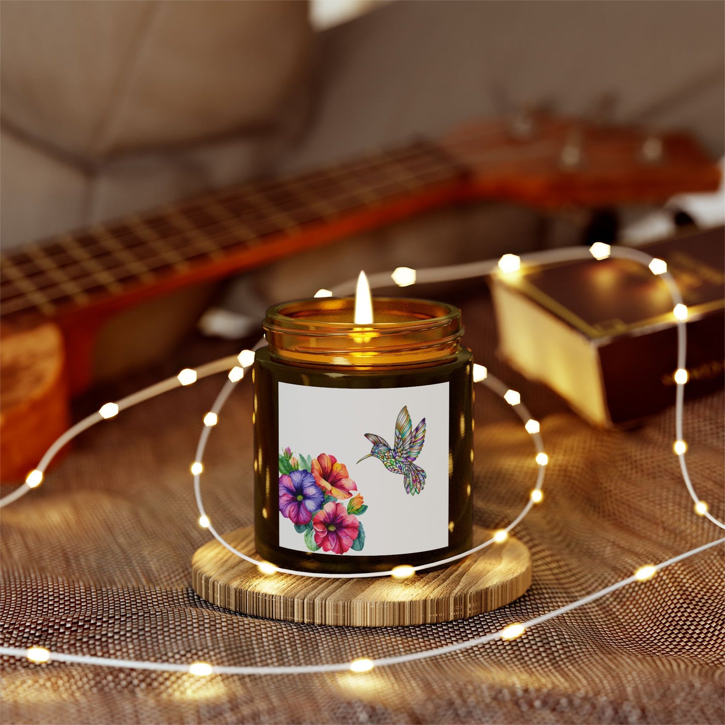 Scented Candles - Tropical Essence, Floral & Hummingbird Design, Relaxation Gift, Home Decor, Aromatherapy