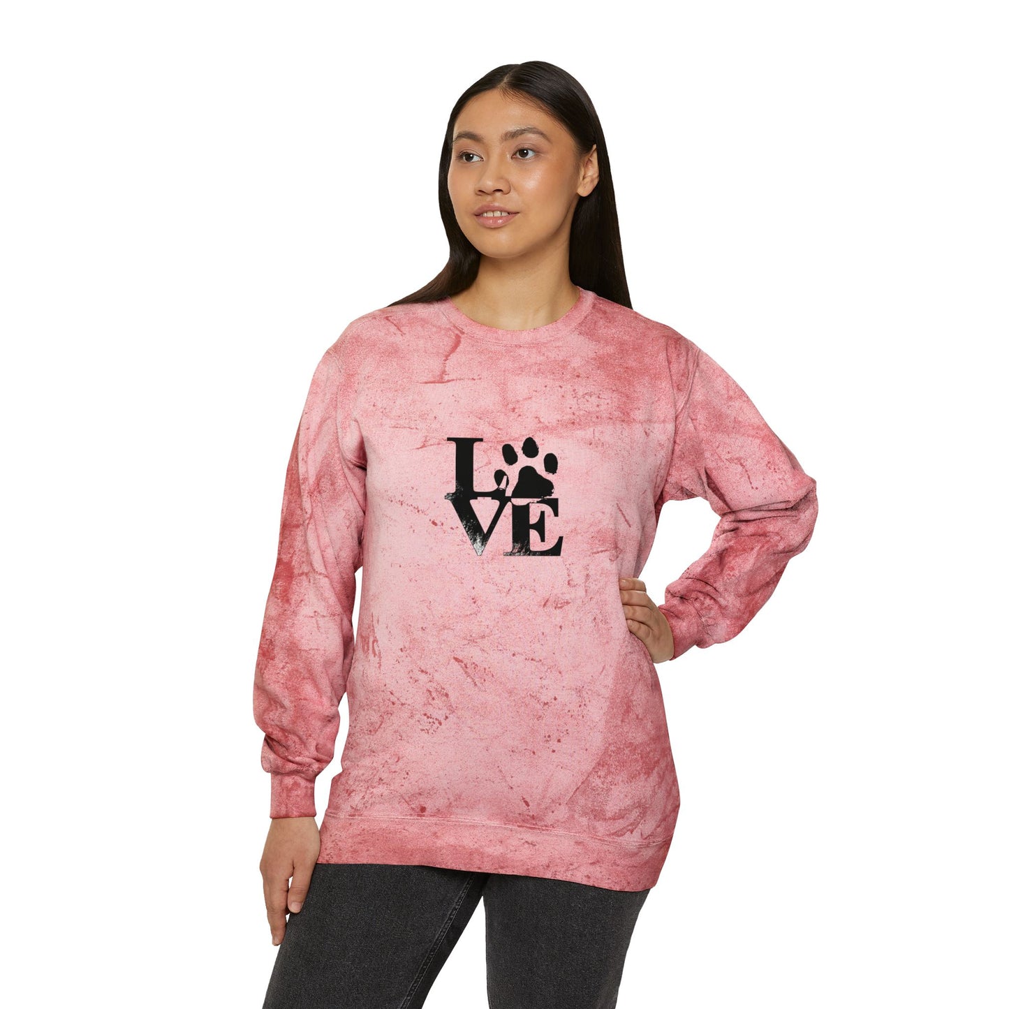 Colorful Love Pet-Inspired Crewneck Sweatshirt, Cozy Outdoor Wear, Gift for Dog Lovers, Casual Style, Perfect for Any Occasion