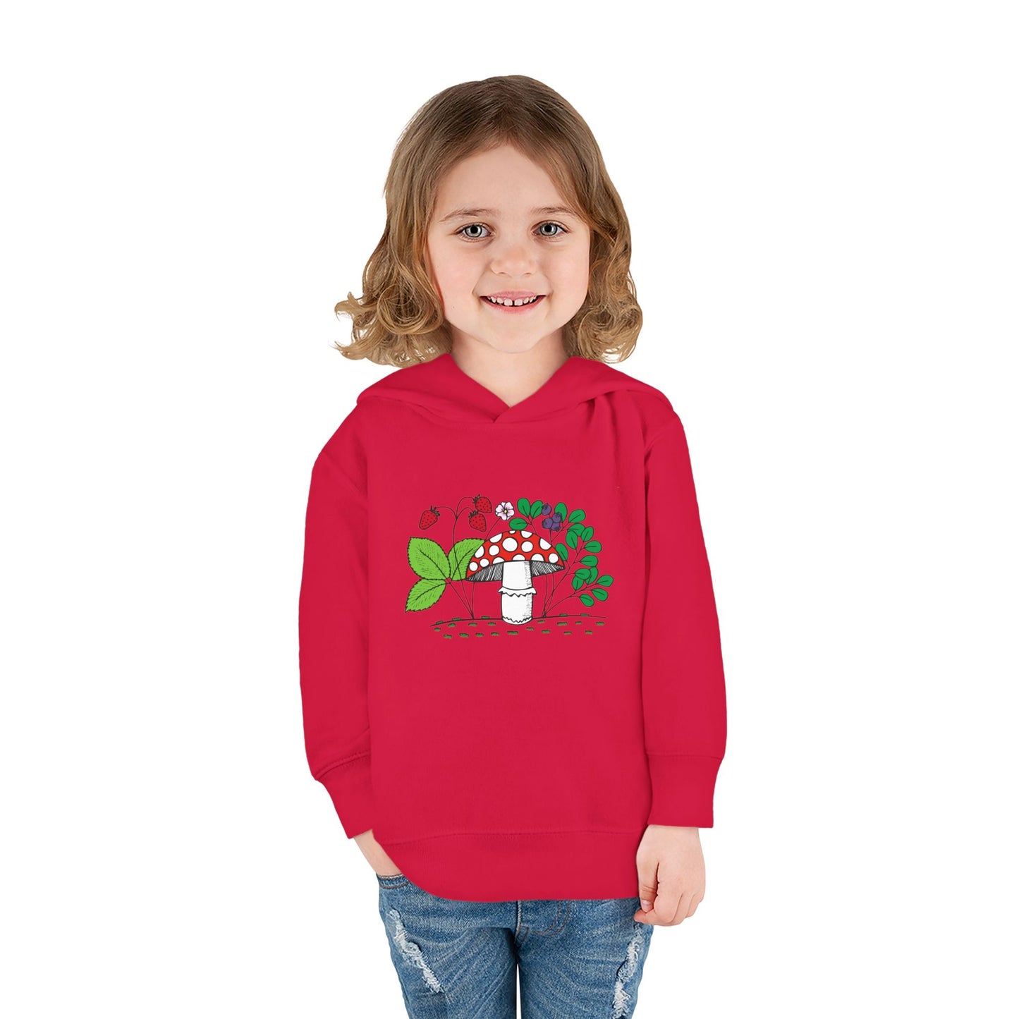 Whimsical Toddler Pullover Fleece Hoodie, Cute Sweater for Kids, Cozy Fall Fashion, Mushroom Design, Halloween Outfit, Gift for Toddlers