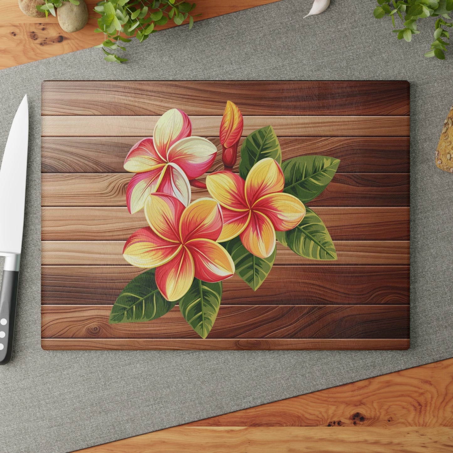 Tropical Floral Glass Cutting Board, Kitchen Decor, Gift for Cooks, Housewarming, Summer BBQ, Tropical Party Essentials