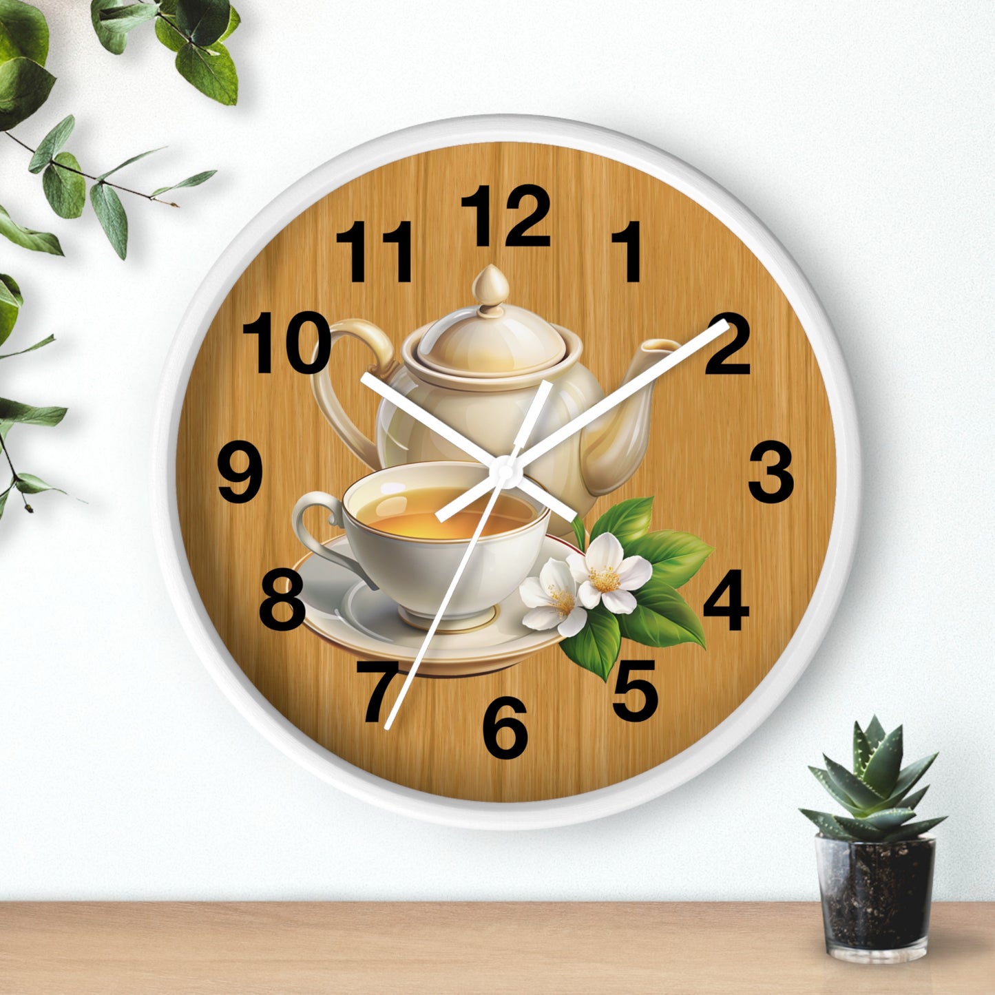 Tea Time Wall Clock, Rustic Kitchen Decor, Gift for Tea Lovers, Home Office Accent, Floral Design
