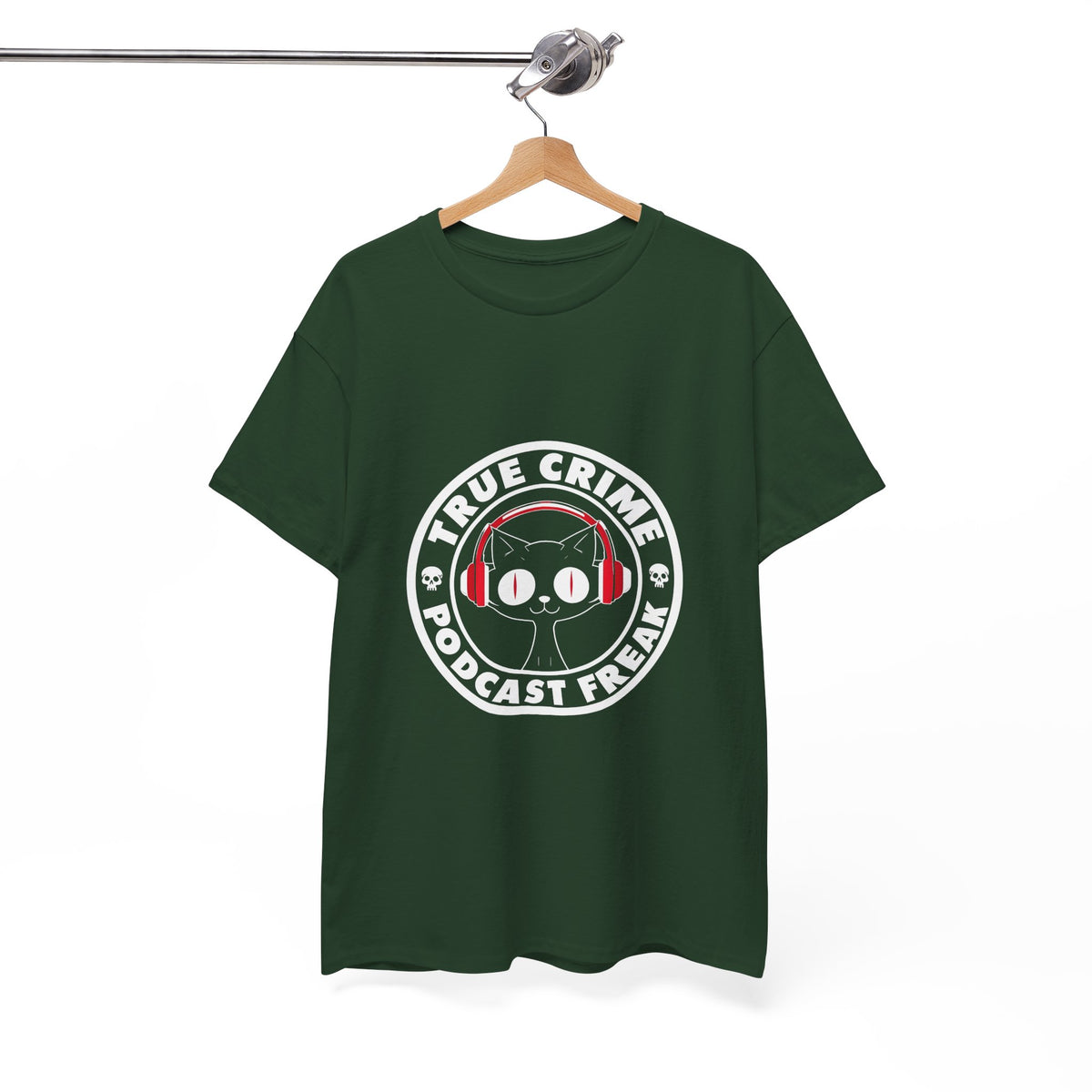 True Crime Podcast Tee — Cat with Headphones Logo