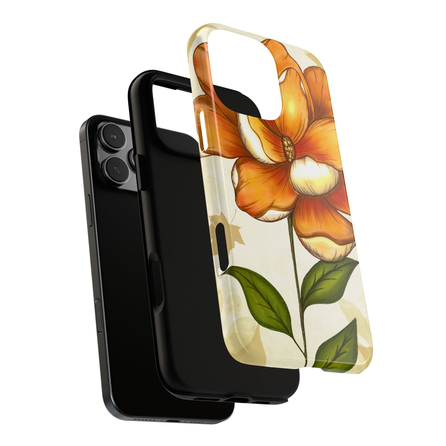 Floral Phone Case with Orange Flower Design, Tough Phone Cover, Floral Gift, Stylish Tech Accessory, Nature Lovers, Spring Vibes