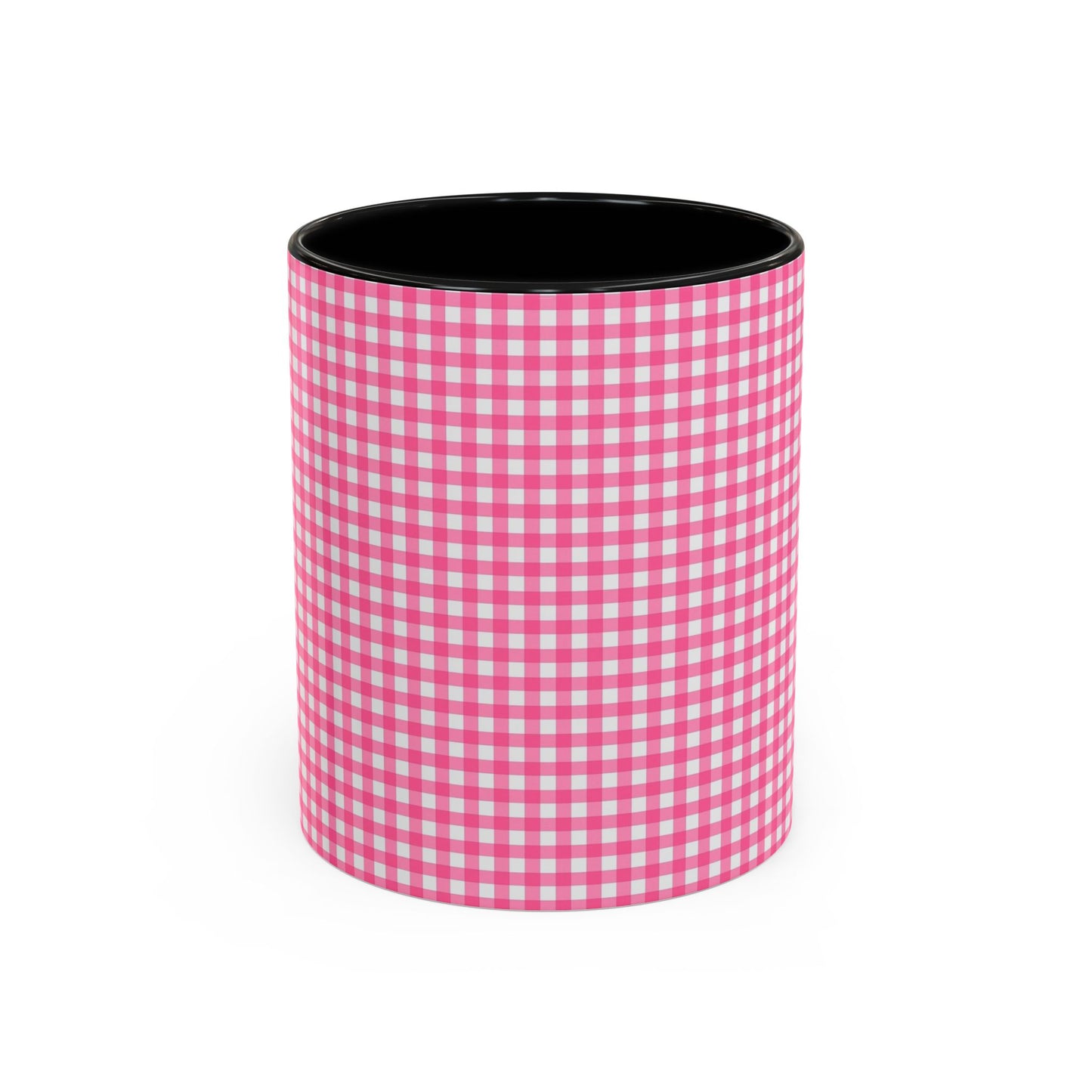 Pink Gingham Accent Coffee Mug, Cute Kitchen Decor, Gift for Coffee Lovers, Home Office Mug, Spring and Summer Vibes