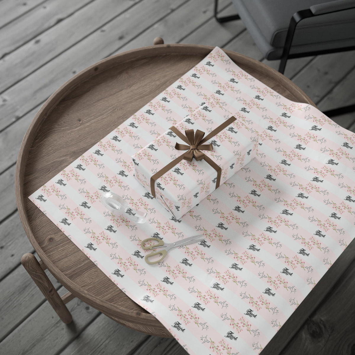 Floral Pink Thank you Wrapping Paper Roll