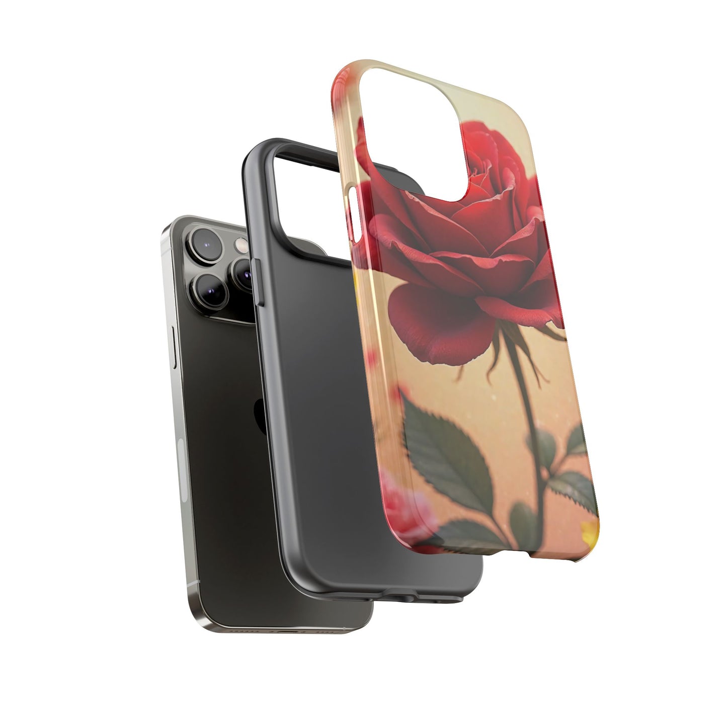 Floral Phone Case with Red Rose Design, Tough Phone Cover, Flower Print, Gift for Her, Stylish Accessory, Floral Aesthetic