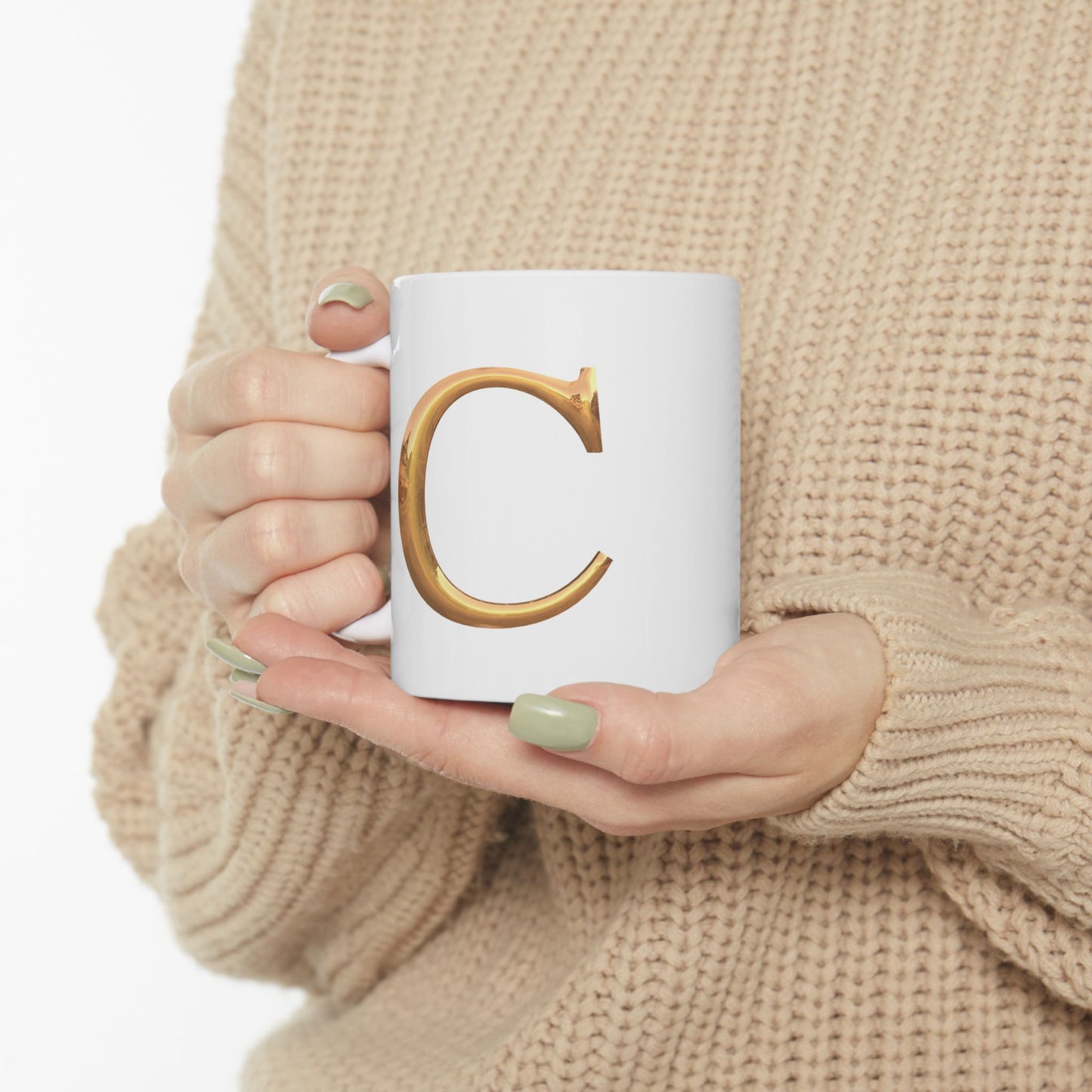 Elegant Golden Letter Ceramic Mug, Personalized Coffee Cup Letter C