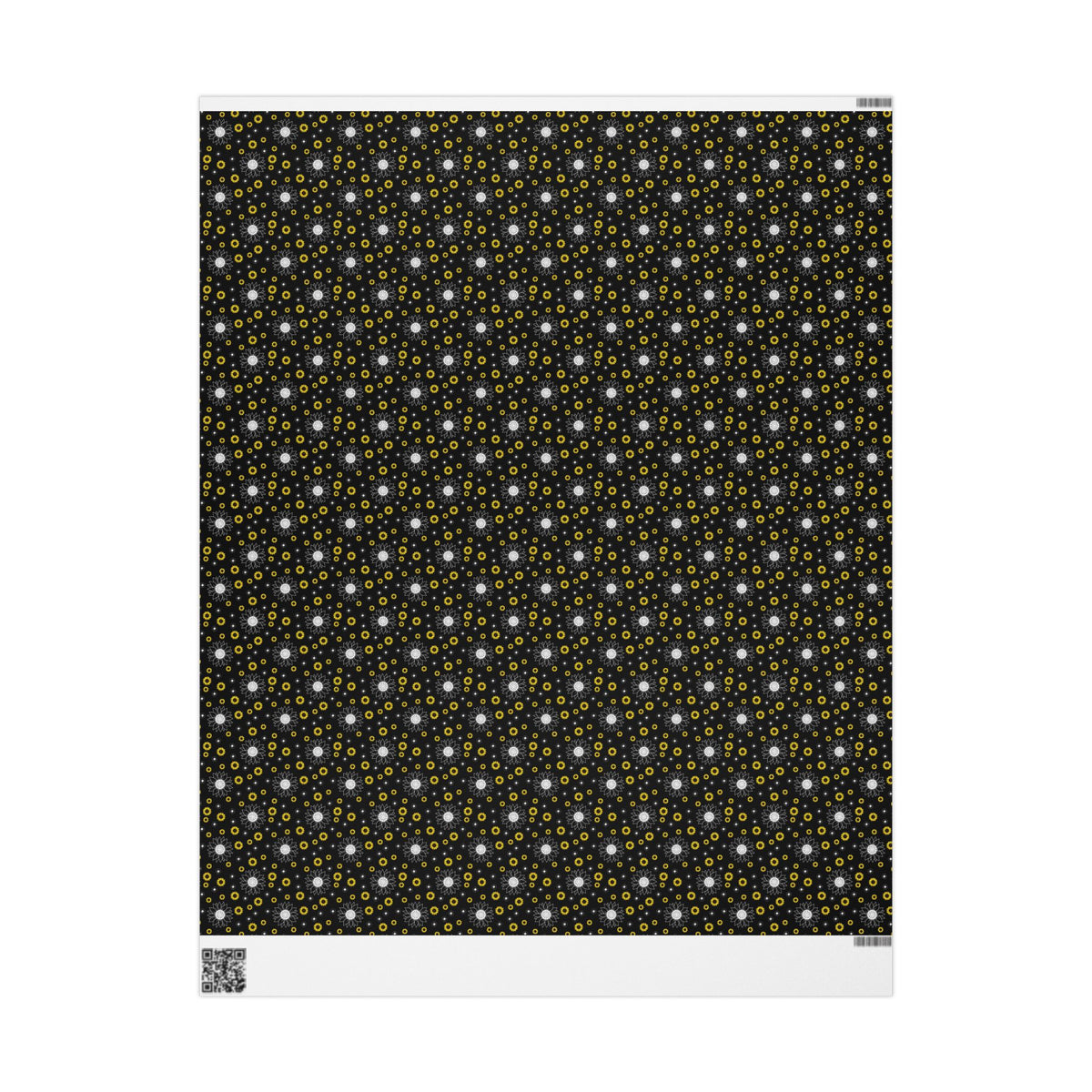 Sunflower Doodles Wrapping Paper Roll — Black & Yellow Floral Gift Wrap