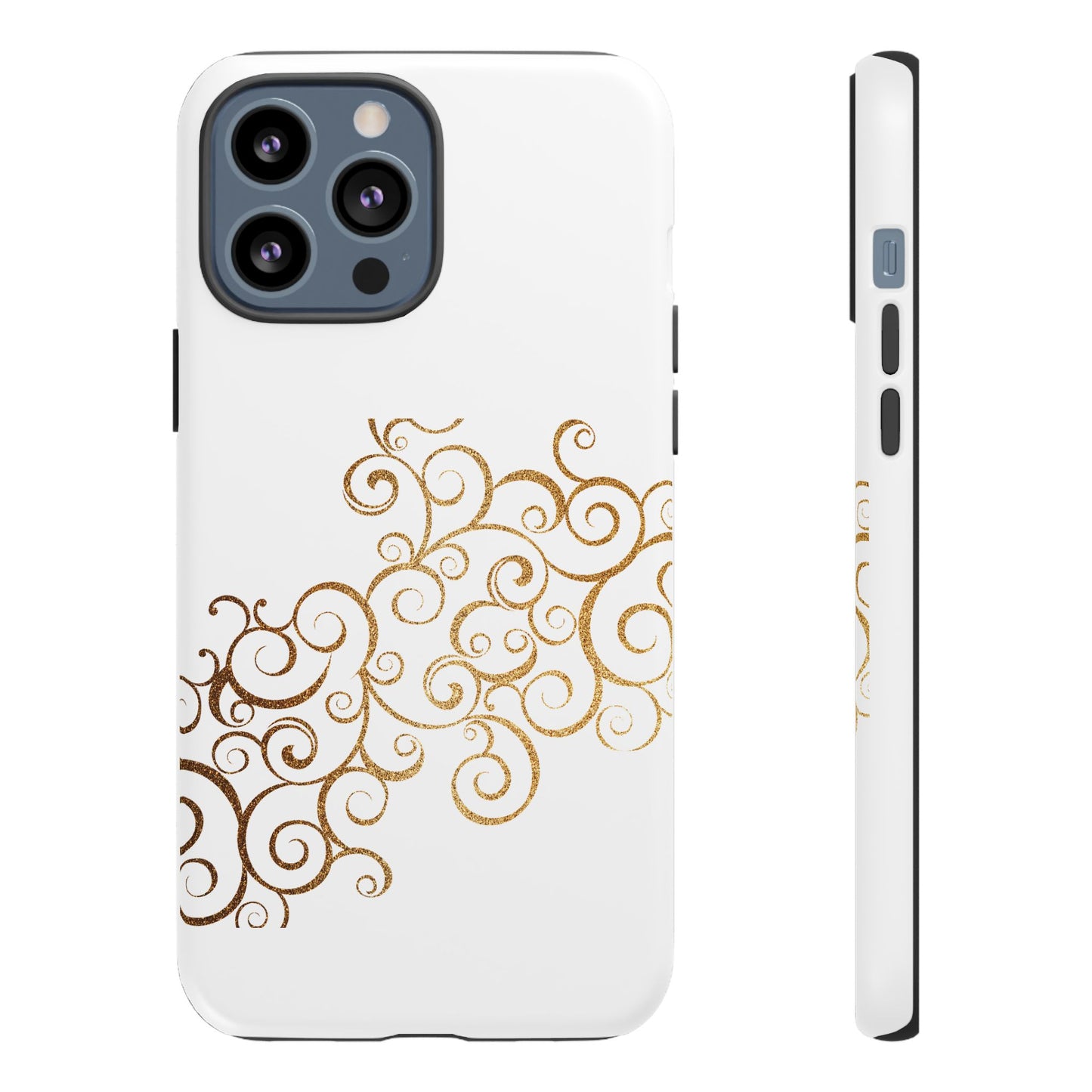 Elegant Floral Phone Case, Tough Cases, Gold Swirls, Stylish Protection, Trendy Gift, Chic Accessory