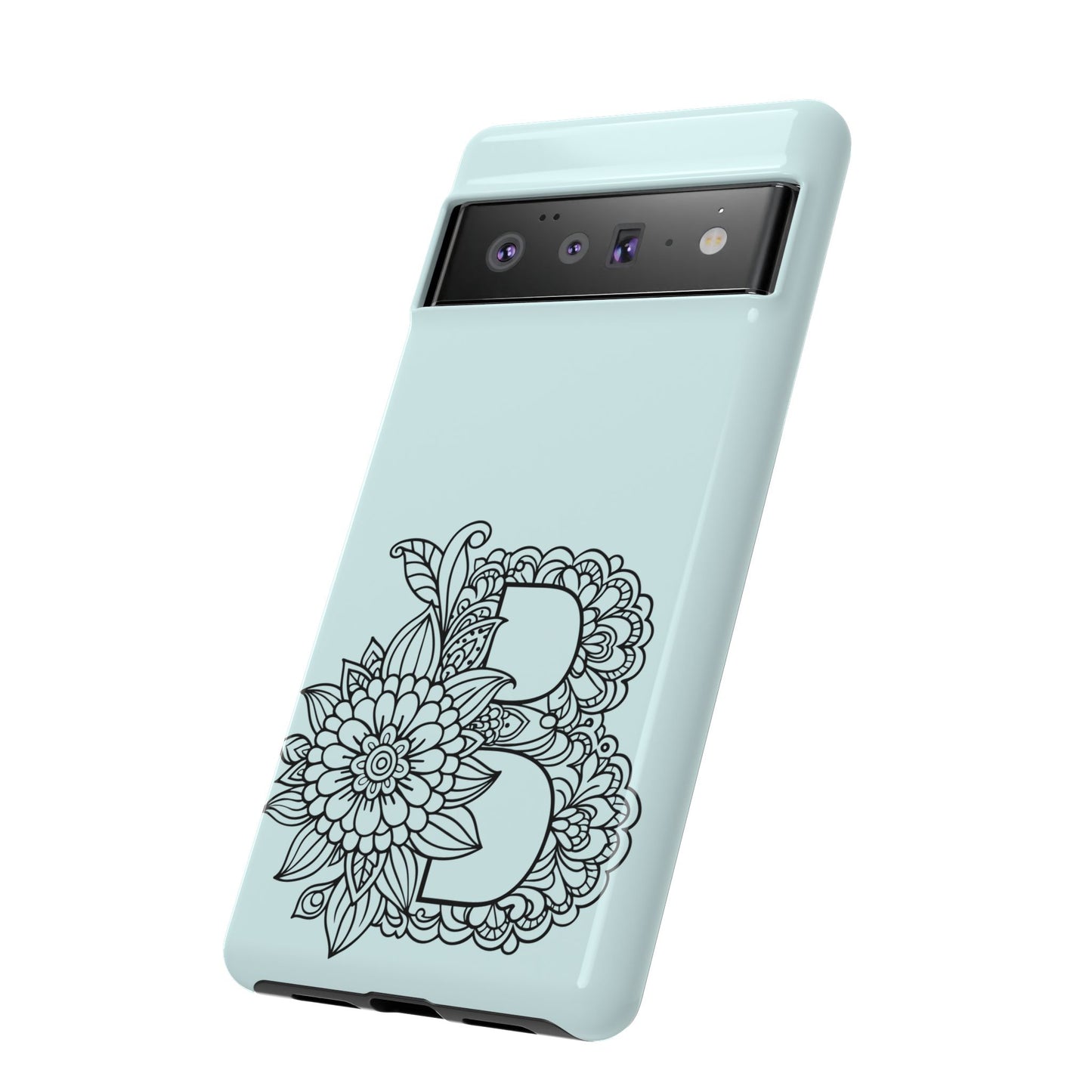 Personalized Tough Phone Case- Letter B, Floral Monogram Cell Phone Cover, Custom Protective Case, Unique Gift, Birthday, Graduation