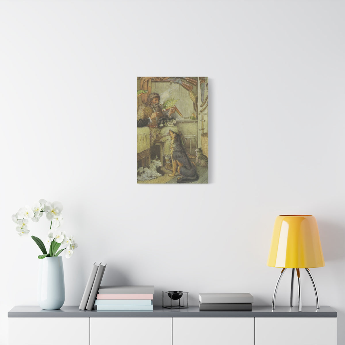 Vintage Cottage Animal Illustration Matte Canvas Print