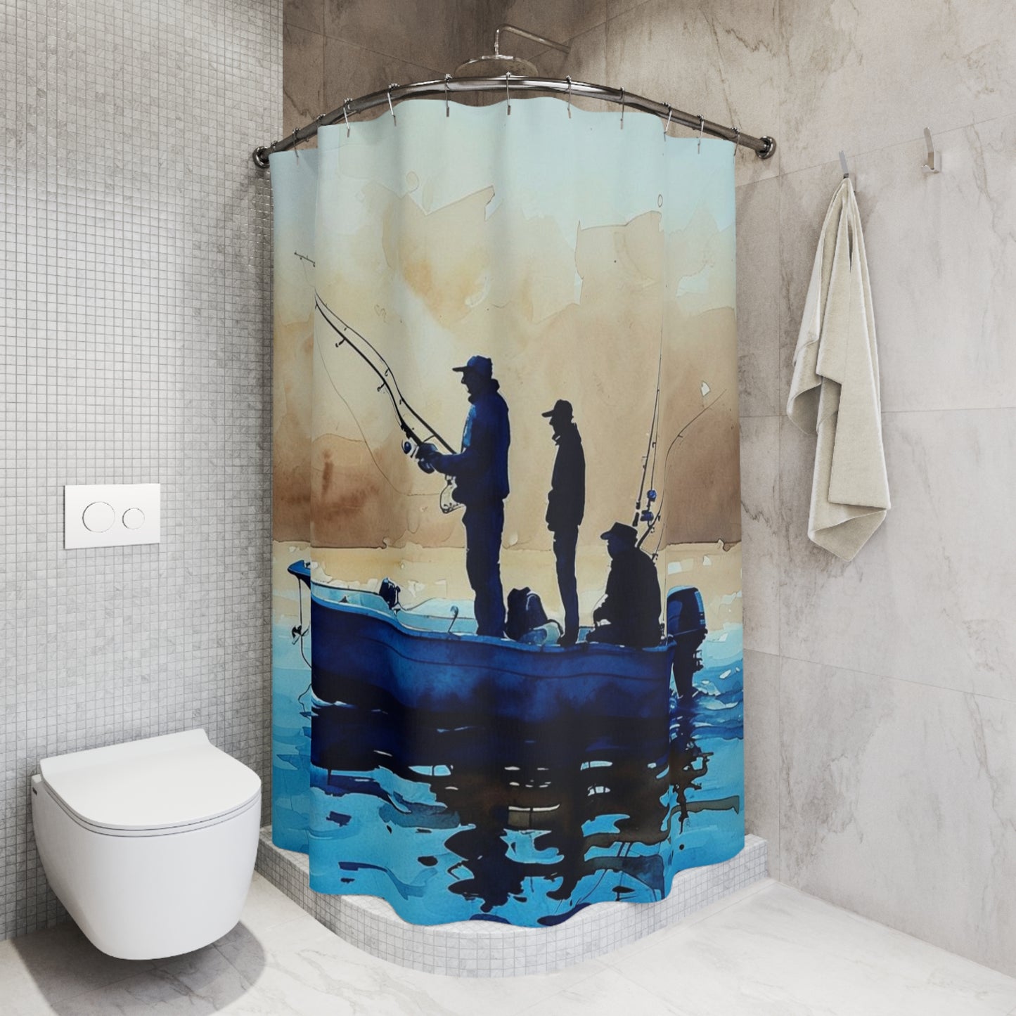 Fishing Adventure Shower Curtain, Nautical Decor, Coastal Bathroom