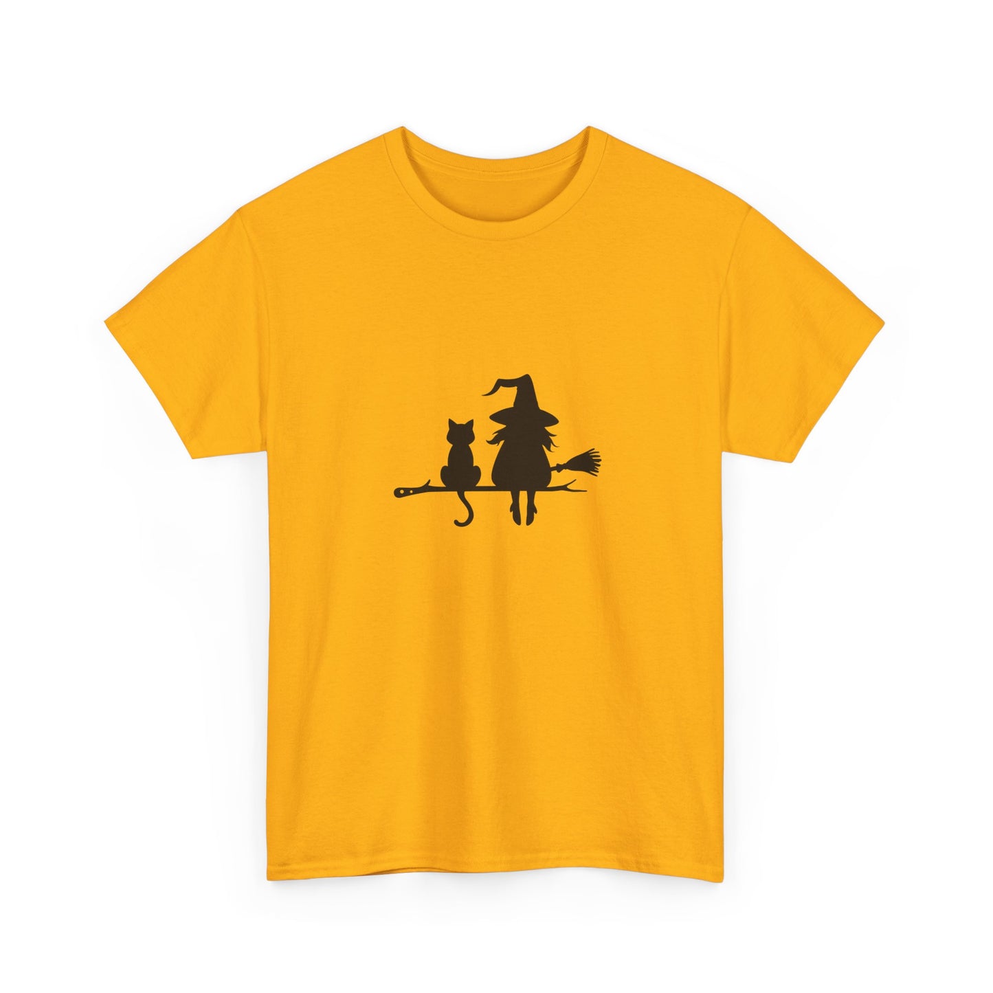 Witch and Cat Tee | Spooky Unisex Shirt for Halloween | Cute Witchwear for Cat Lovers | Fall Wardrobe Essential | Gift for Magical Friends