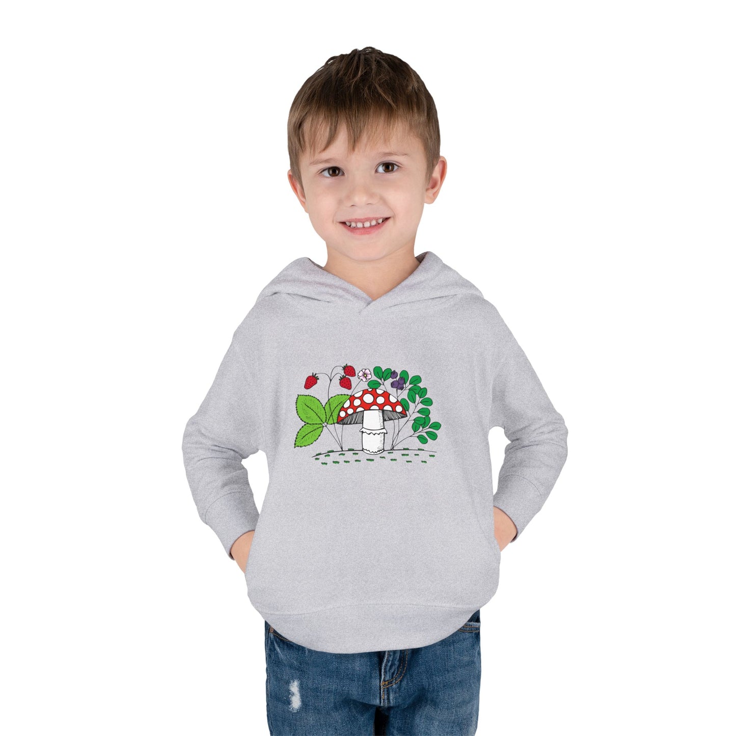 Whimsical Toddler Pullover Fleece Hoodie, Cute Sweater for Kids, Cozy Fall Fashion, Mushroom Design, Halloween Outfit, Gift for Toddlers