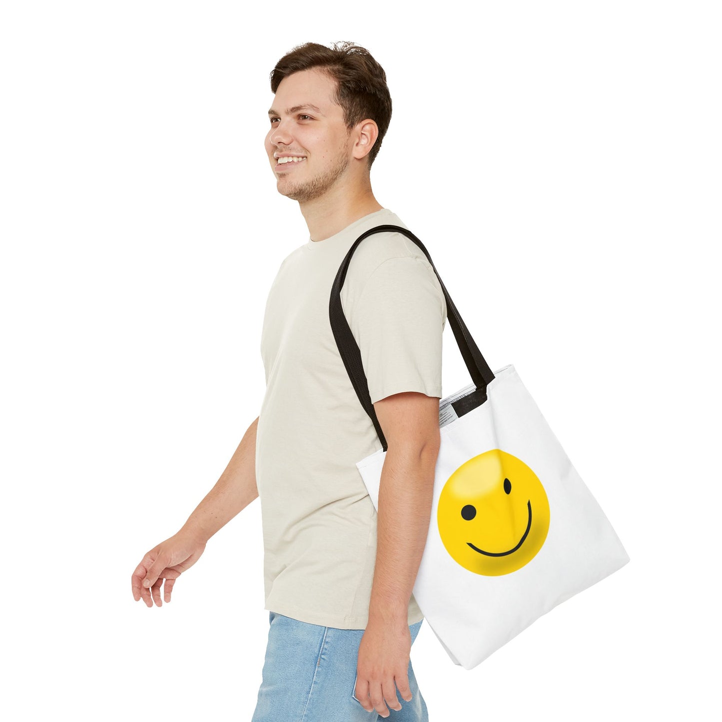 Smiley Face Tote Bag, Eco-Friendly Shopping Bag, Fun Beach Bag, Gift for Teens, Happy Tote for Everyday Use